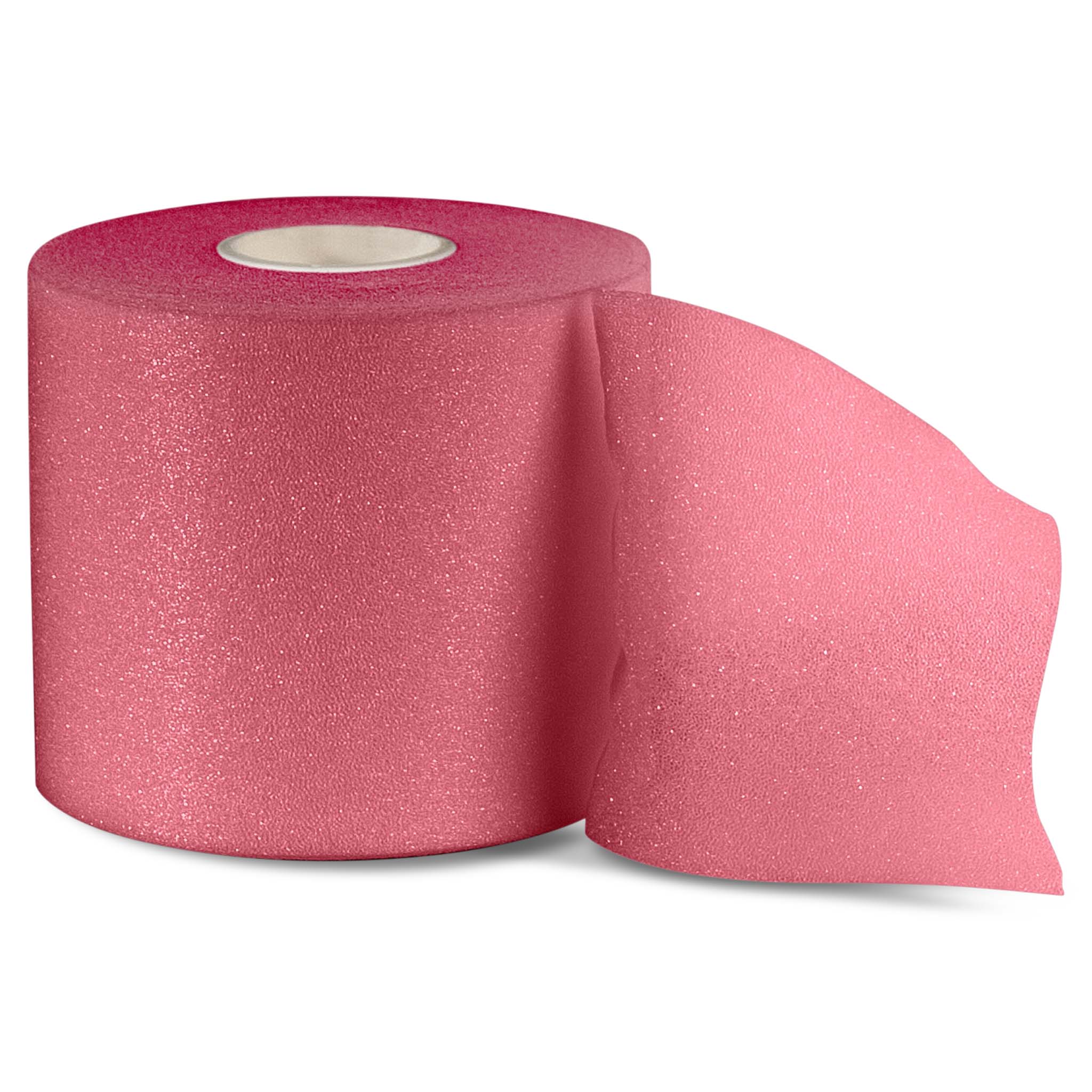 Light red Shin wrap, training equipment, front page view showing the foam roll partly unrolled.