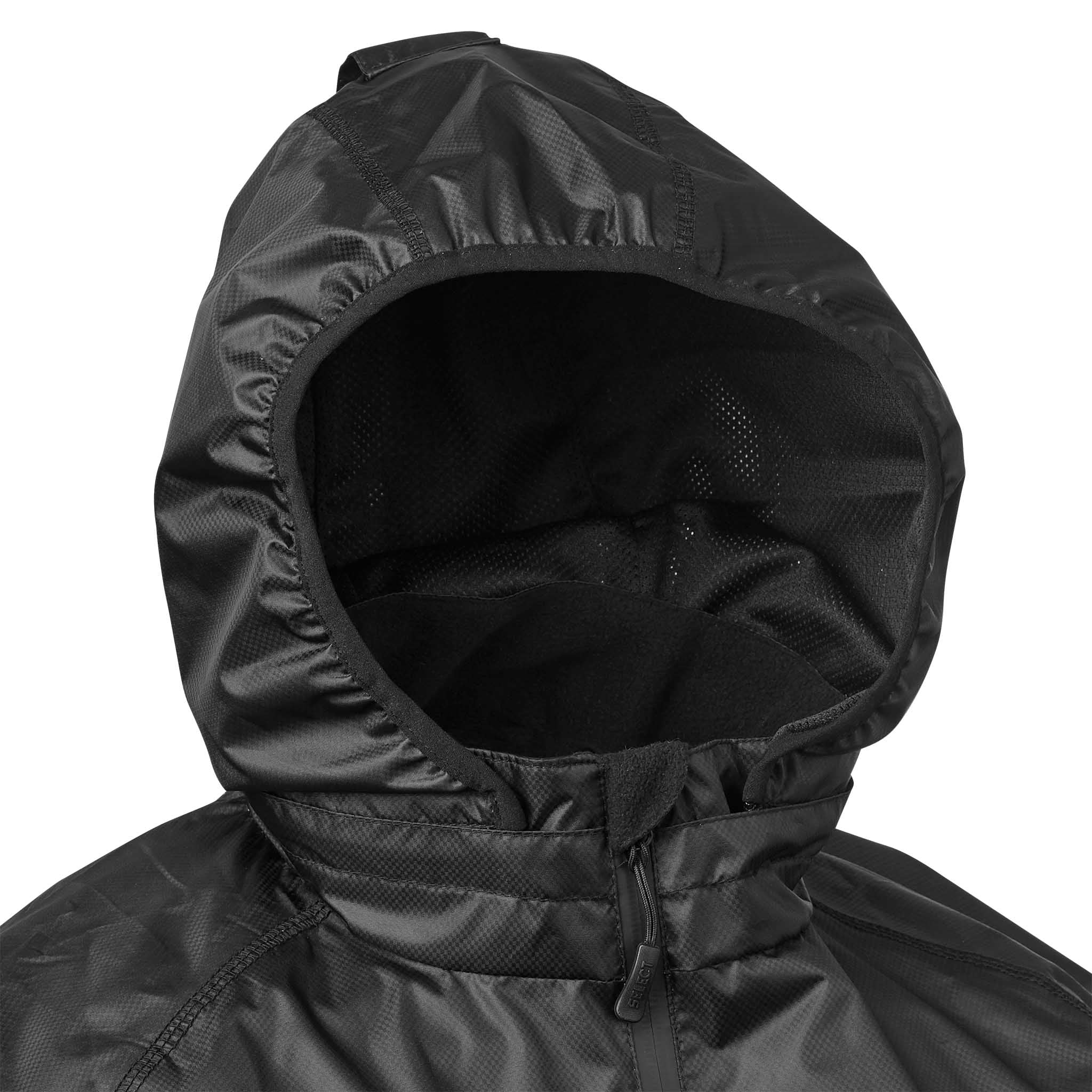 Nærbillede af sort All-weather jacket Monaco v24 hætte med meshfor, Match & Training tøj
