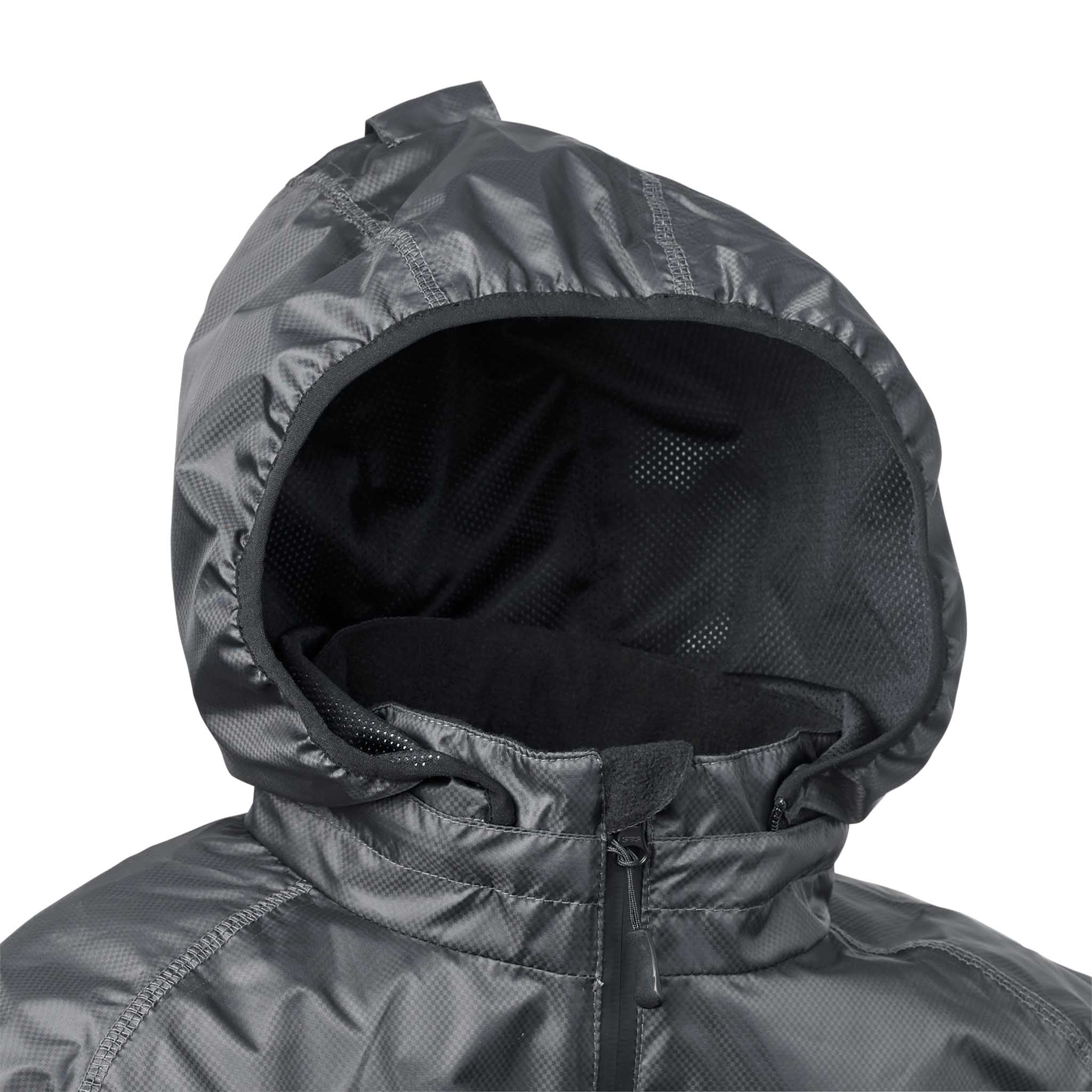 Nærbillede af grå All-weather jacket Monaco v24 hætte med sort meshfor, Match & Training wear