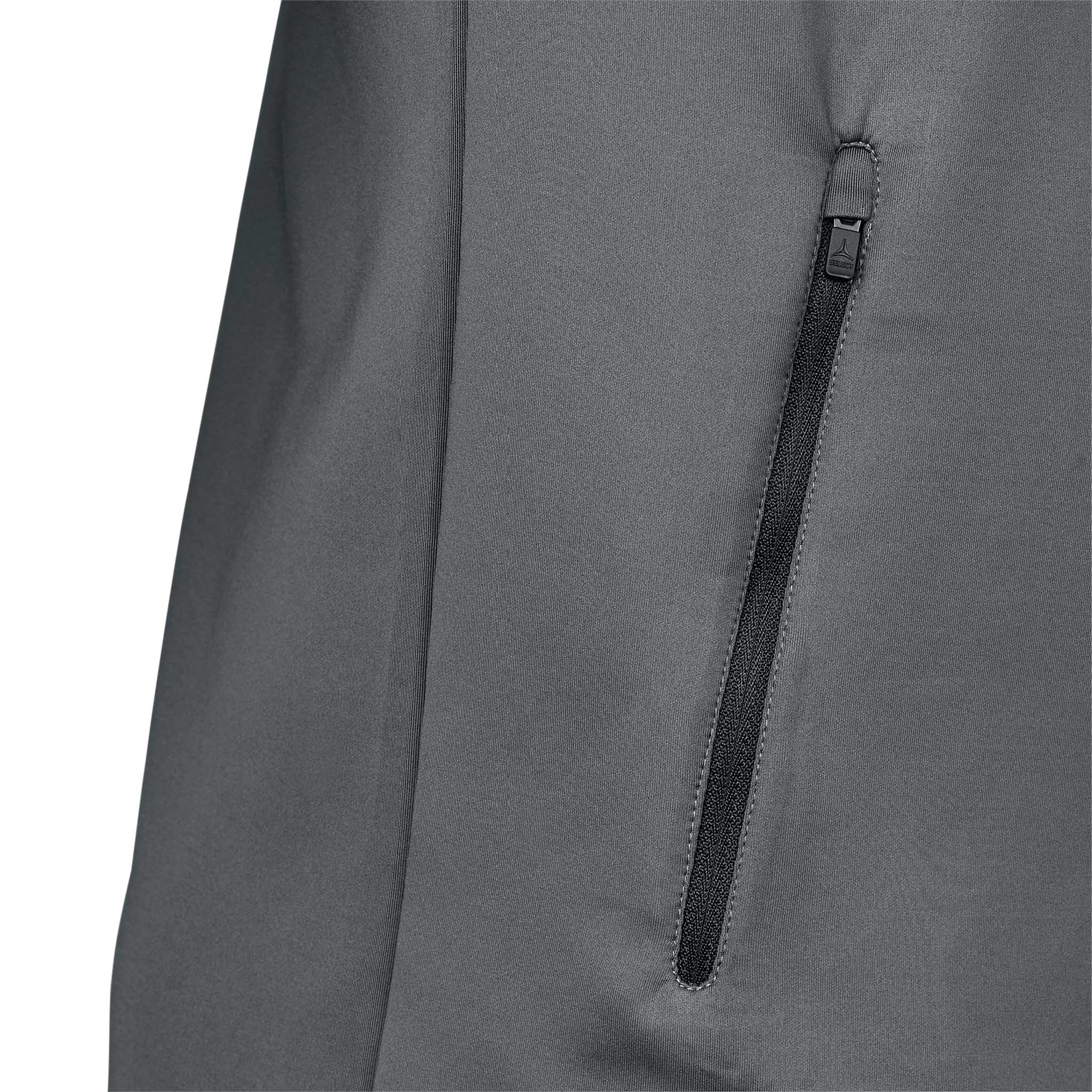 Closeup of grey Zip hoodie Monaco v24, Match & Training wear, showing black zip pocket detail.