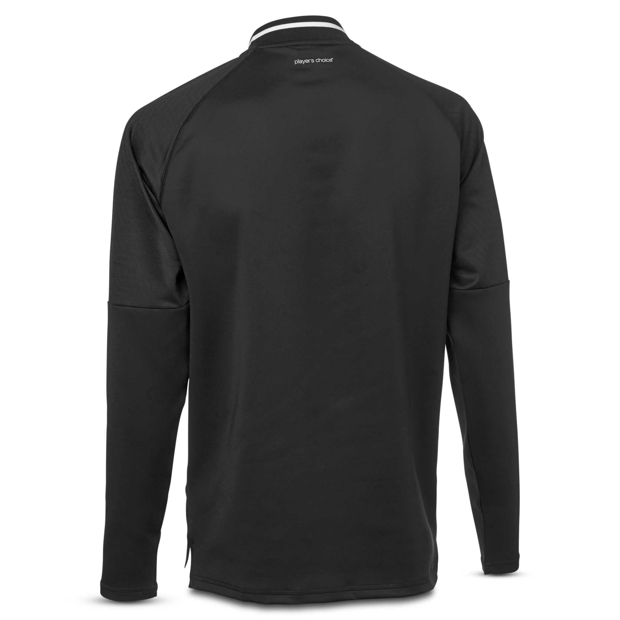 Back view of black Training sweat 1/2 zip Monaco v24, Match & Training wear with white collar detail