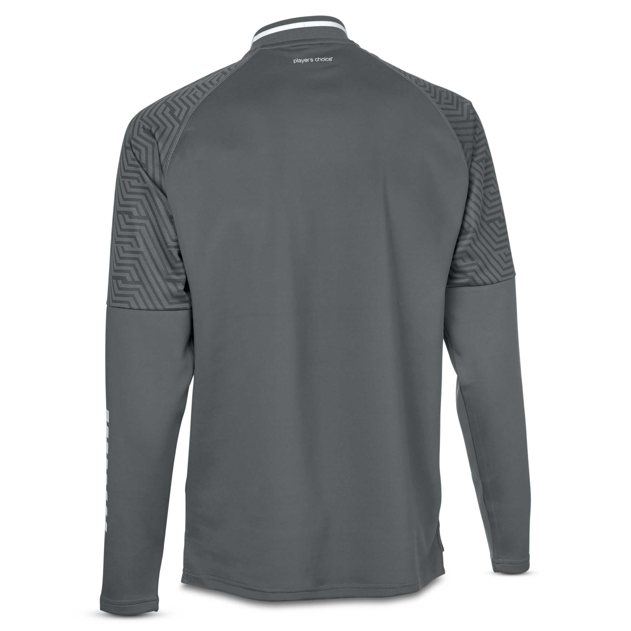 Back view of grey Training sweat 1/2 zip Monaco v24, Match & Training wear with patterned shoulders.