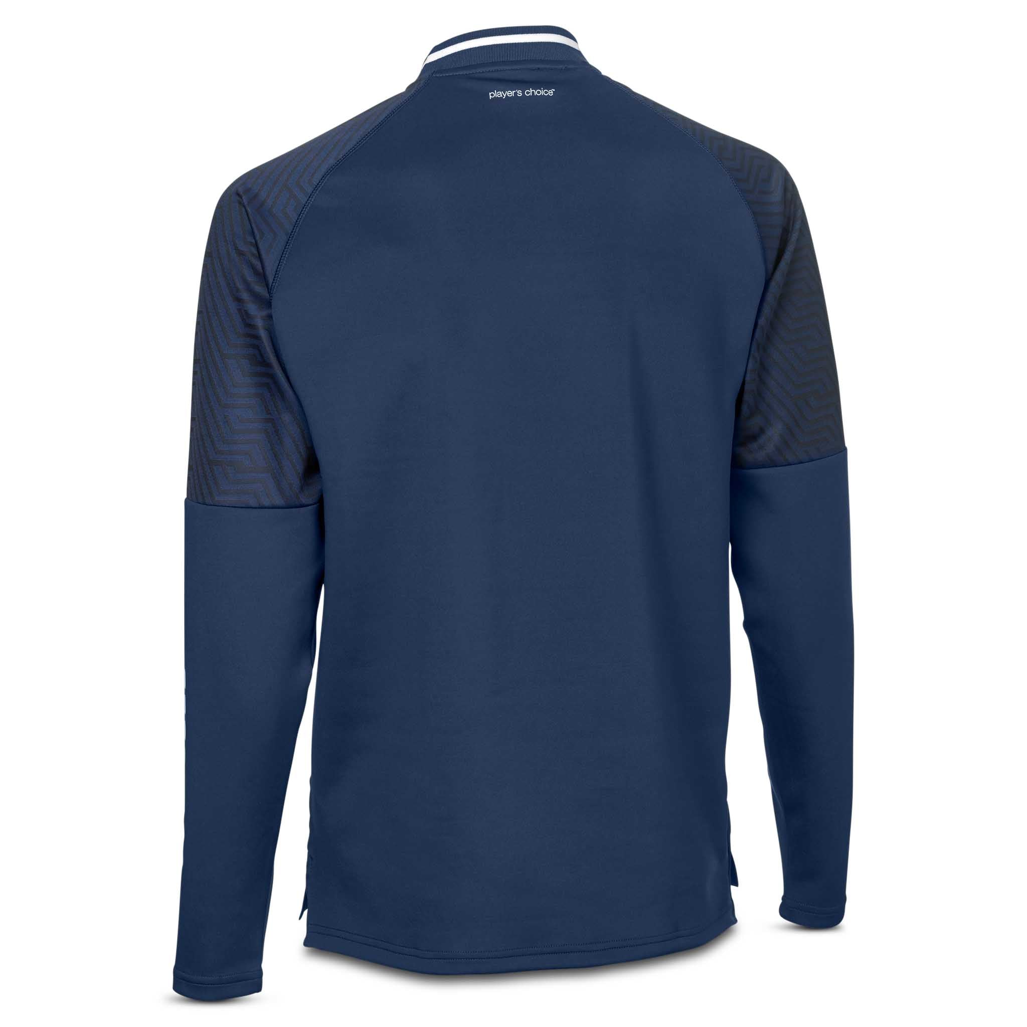 Back page of navy Training sweat 1/2 zip Monaco v24, Match & Training wear, with white collar detail.
