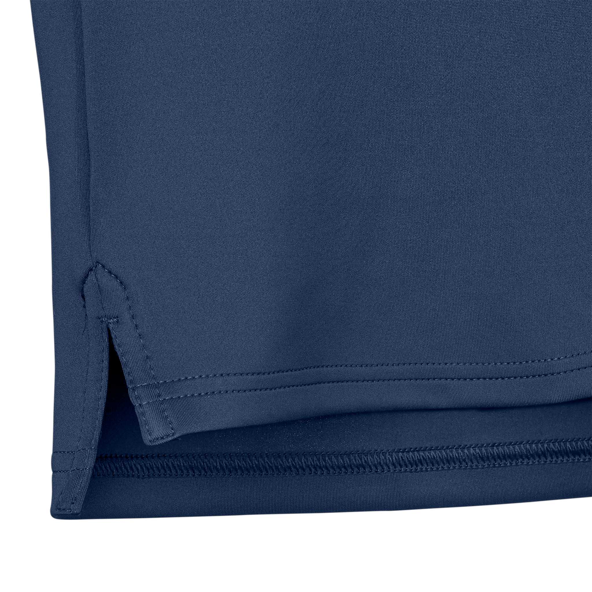 Closeup of navy Training sweat 1/2 zip Monaco v24, Match & Training wear, showing hem and side slit detail.