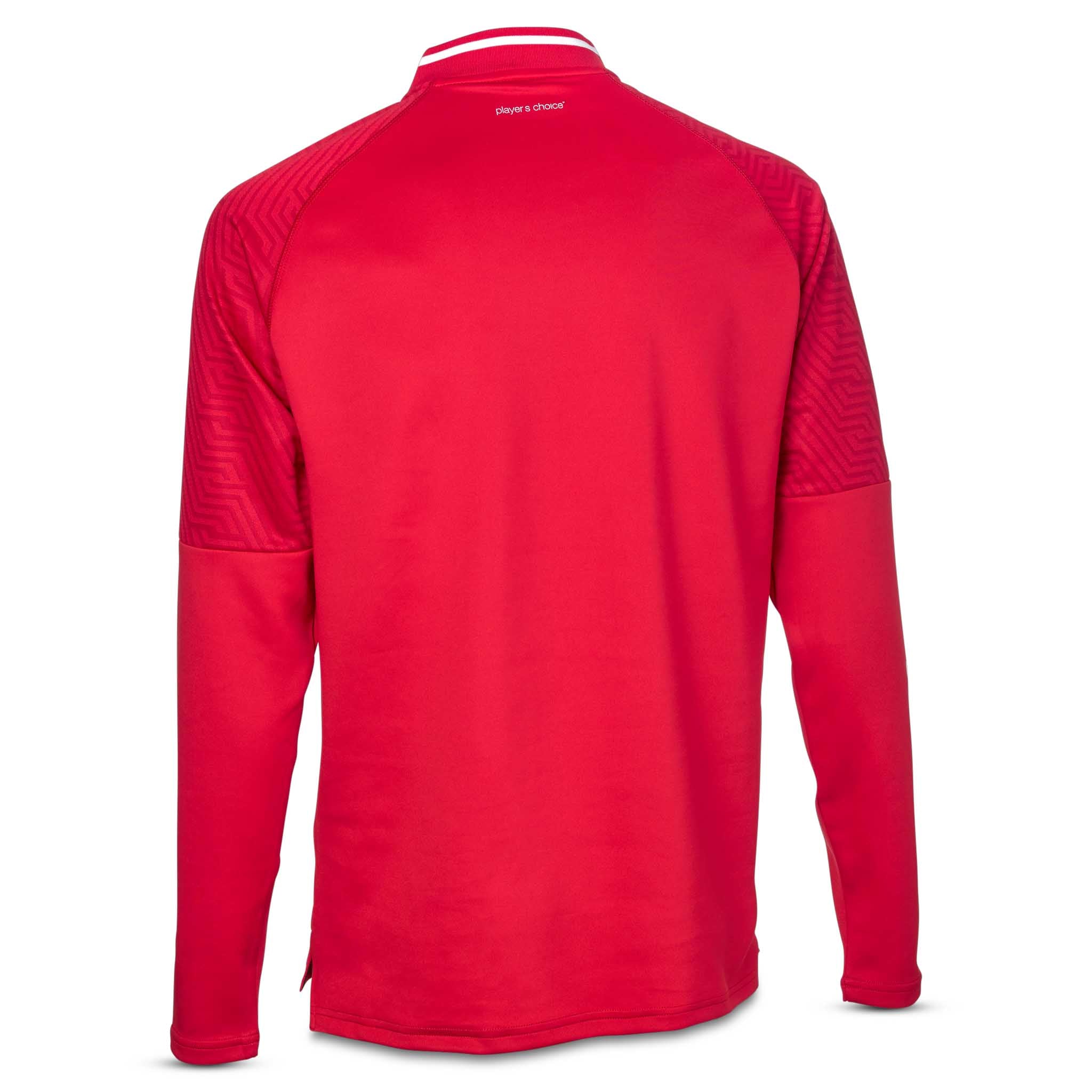 Back of red Training sweat 1/2 zip Monaco v24, Match & Training wear, with white collar detail.
