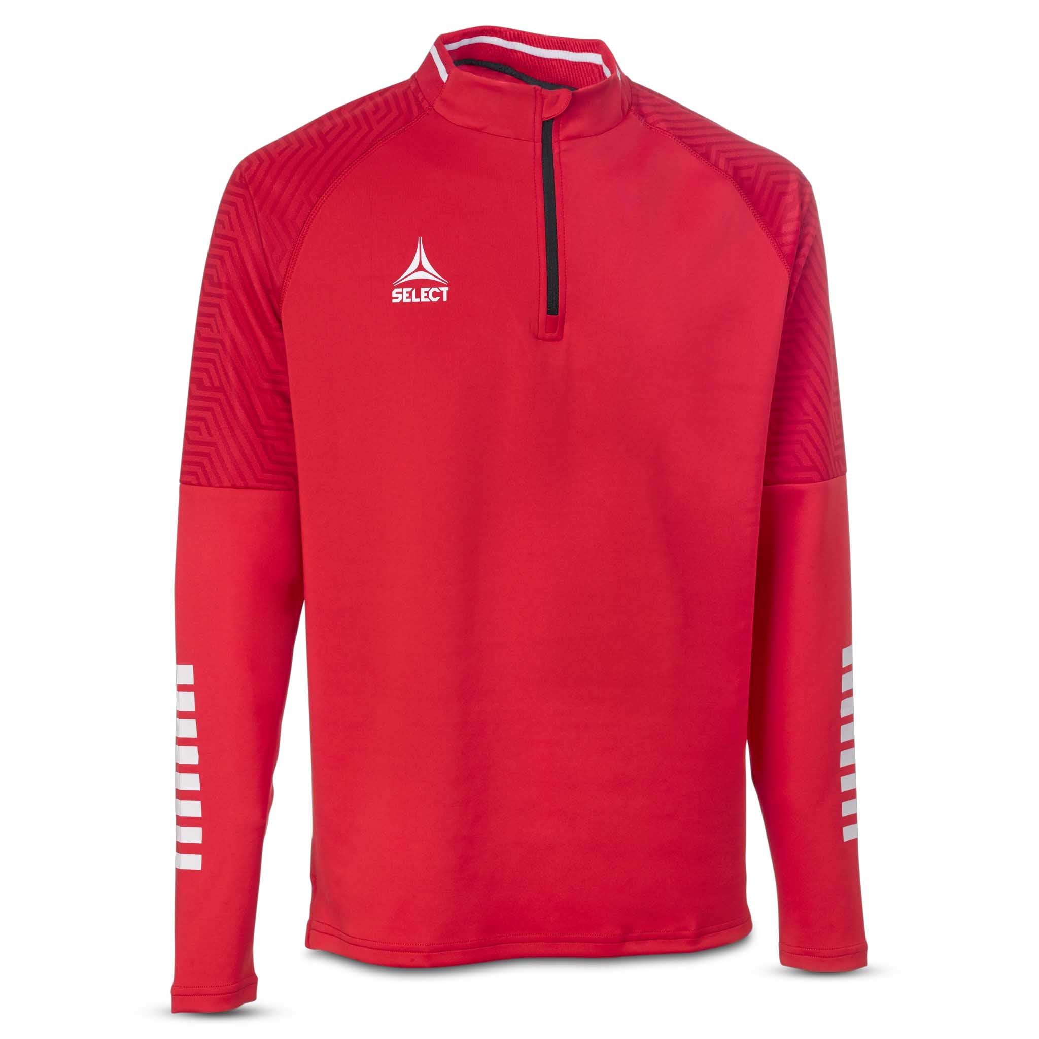 Front view of red Training sweat 1/2 zip Monaco v24, Match & Training wear, with white details.