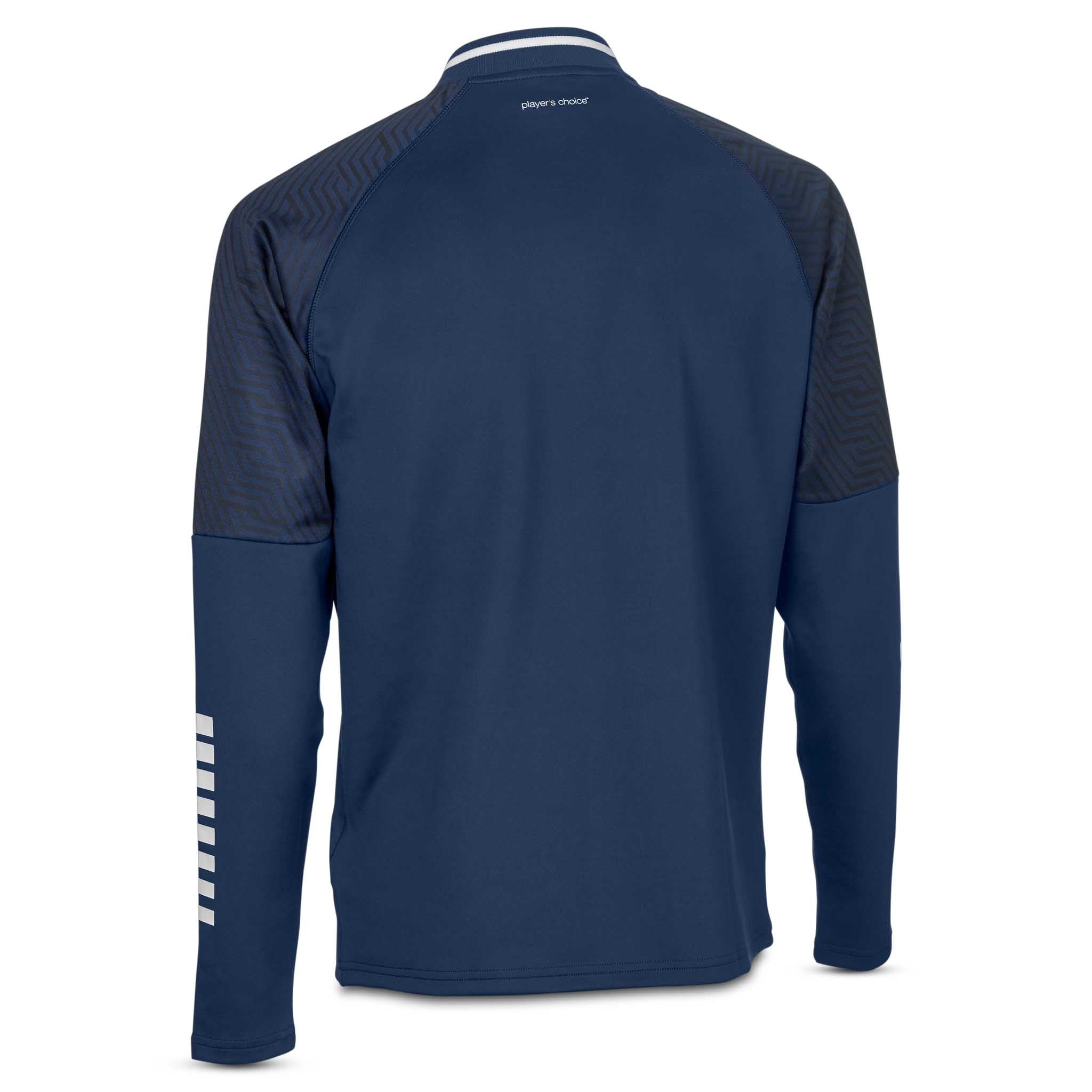 Back page of navy and white Zip jacket Monaco v24, football Match & Training wear