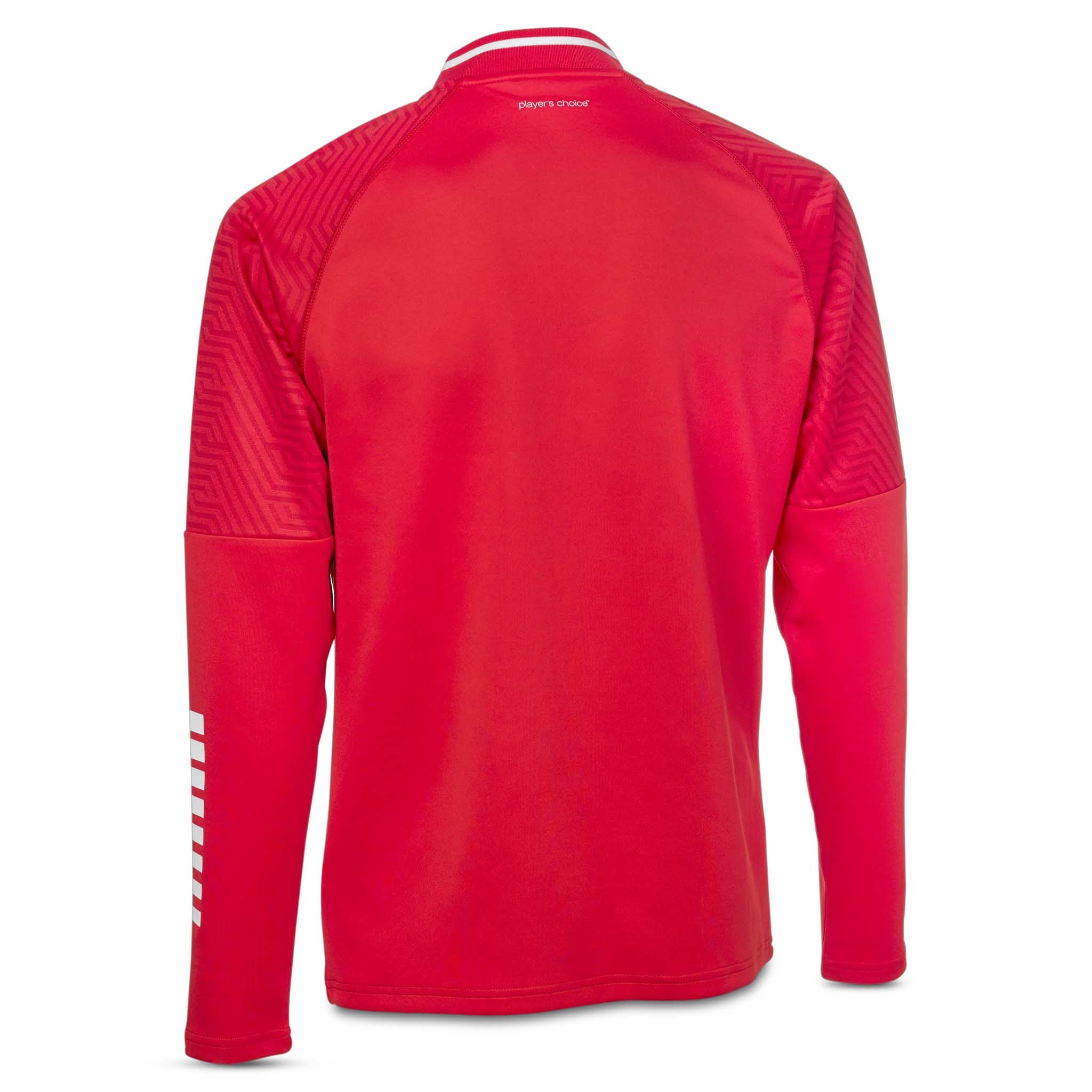 Back page of red and white Zip jacket Monaco v24, Match & Training wear for football.