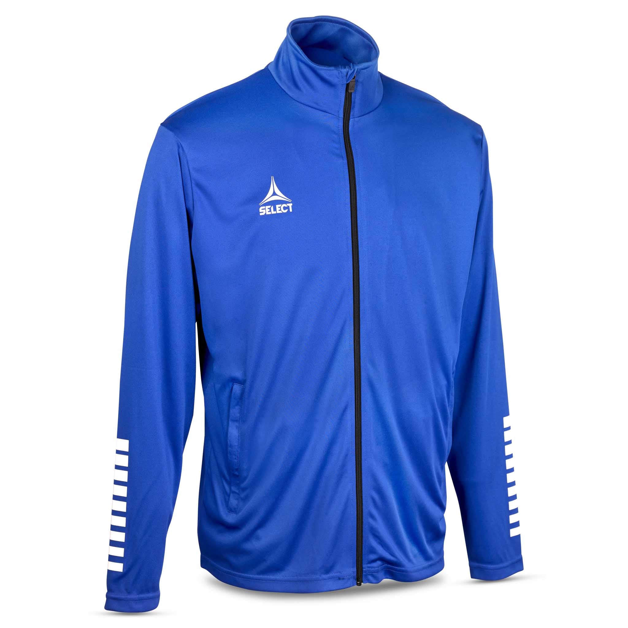 Front view of blue and white Training zip jacket Pisa, Match & Training wear for football