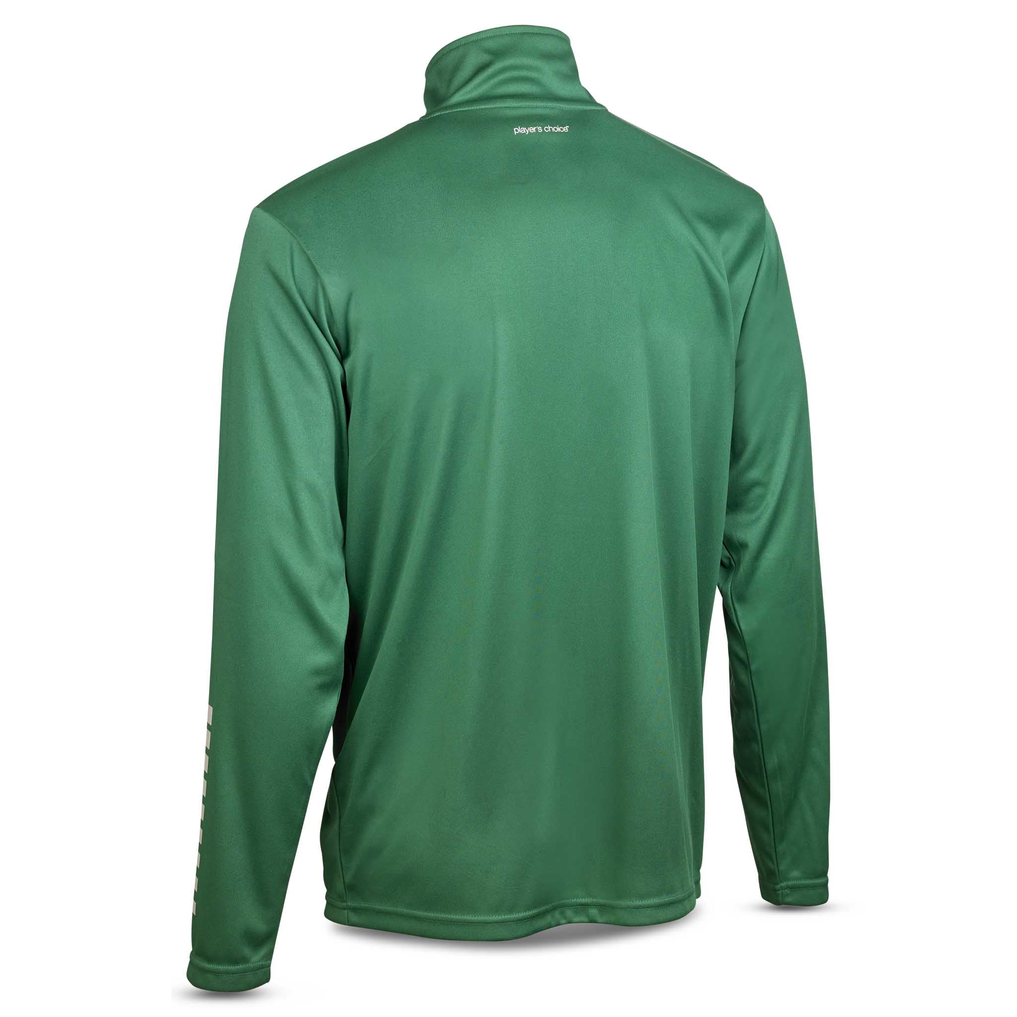 Back page of green Training zip jacket Pisa, Match & Training wear, with white logo detail