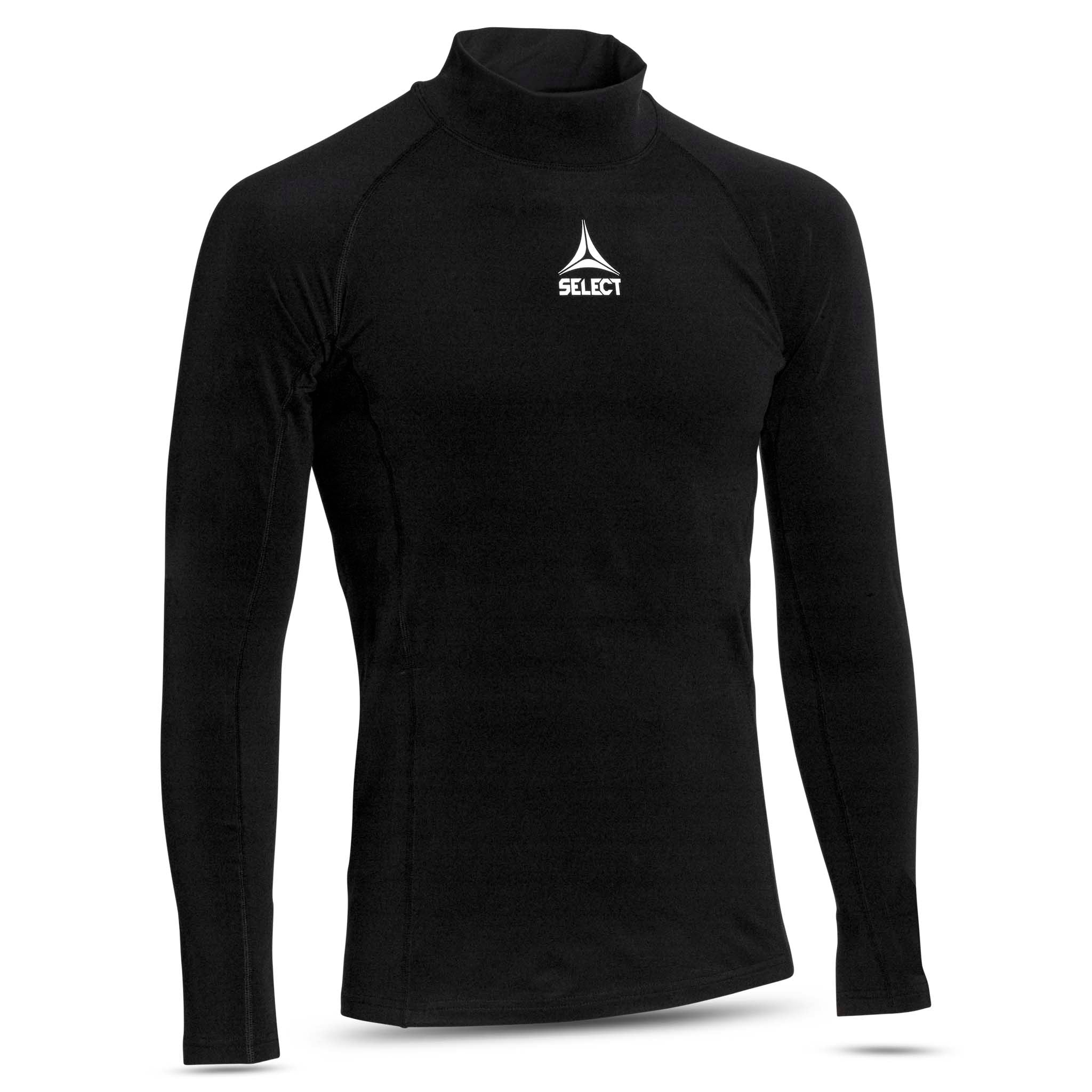 Front page of black Shirt Winter L/S Baselayer with white logo, long sleeves and high neck.