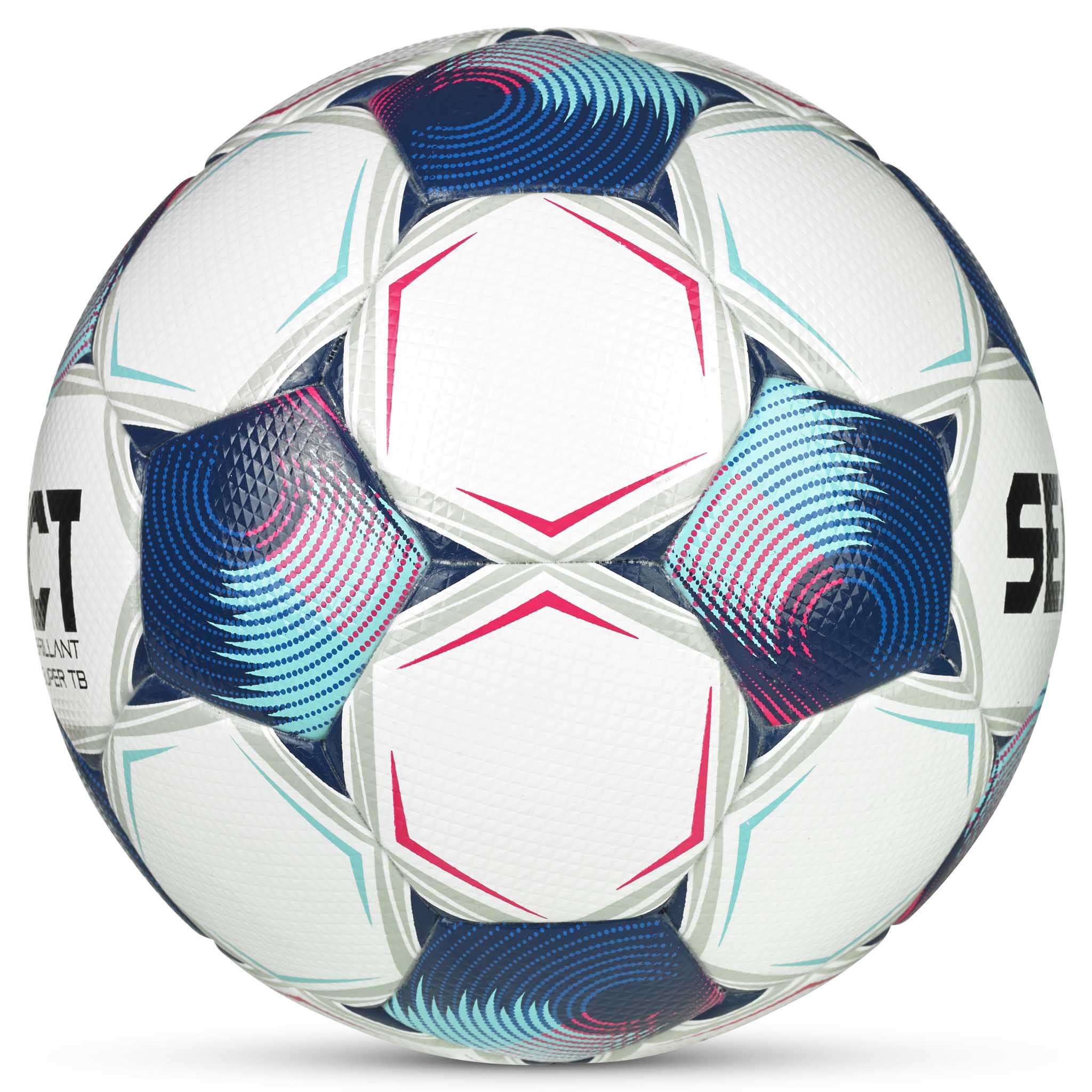 Brillant Super TB v25 football in white, blue and pink, right-side view