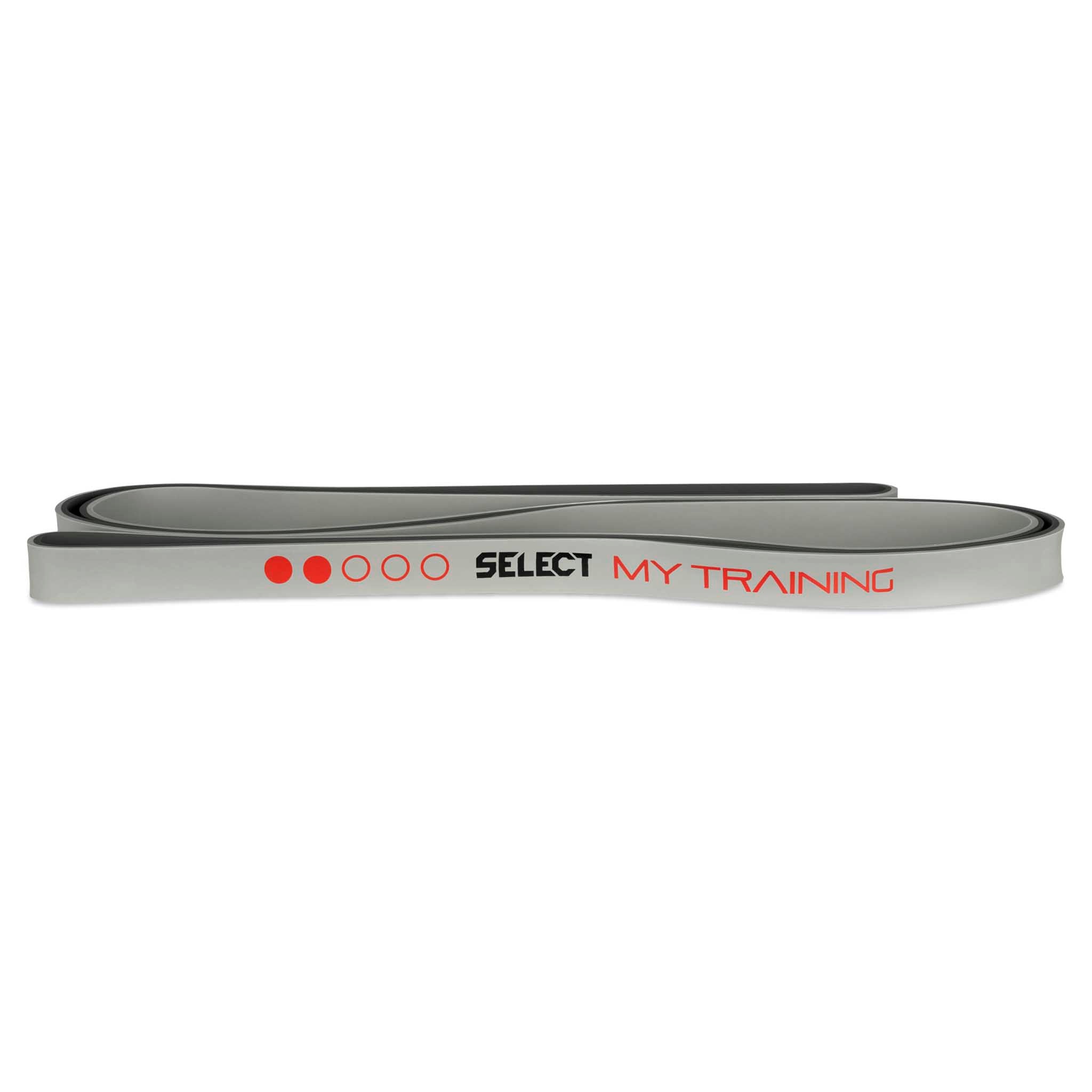 Grey Trainingband 2 with red and black SELECT MY TRAINING text, front page view.