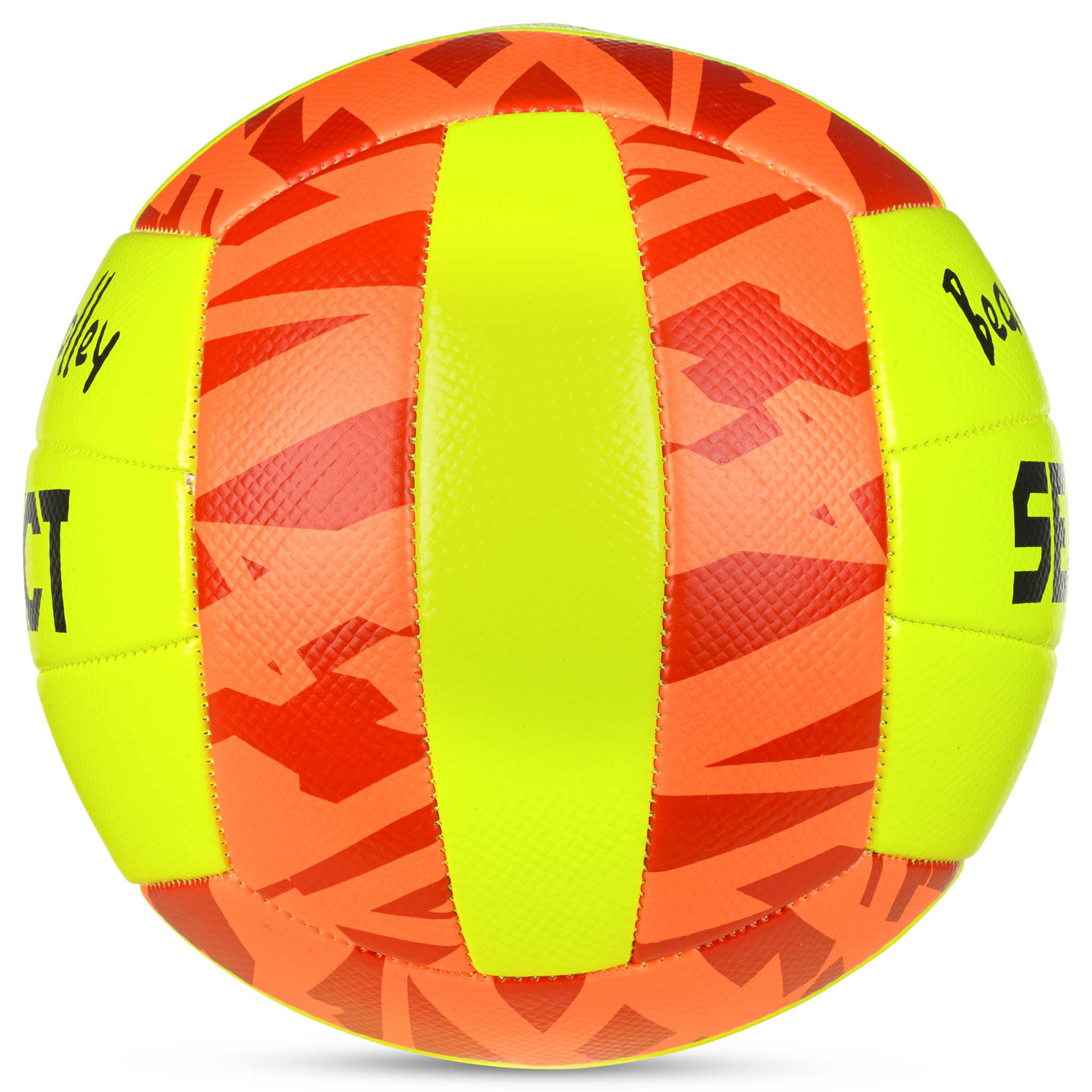 Beach Volley v25, Other balls. Yellow and orange ball with patterned panels, right-side view.