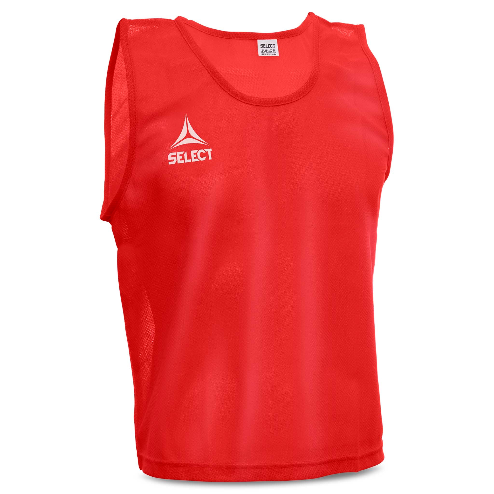 Front page of red Bib Basic Select training bib, Accessories, with white Select logo.