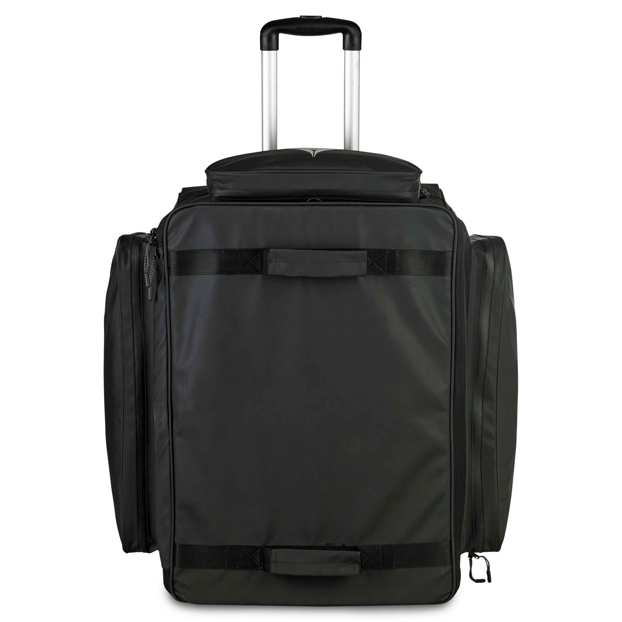 Black Medicalbag trolley v25, sports care, front view with handle and side pockets