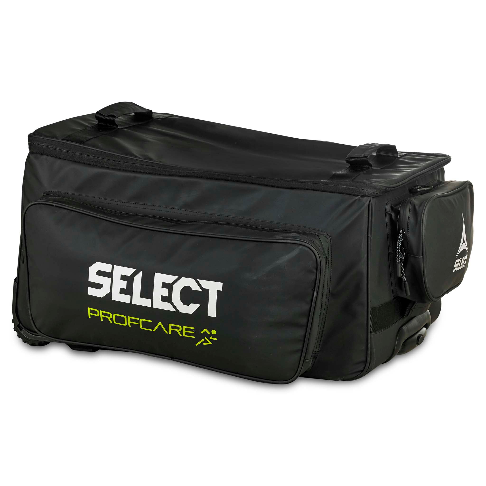 Black Medicalbag trolley v25, Sports care, front page view with Select Profcare logo.