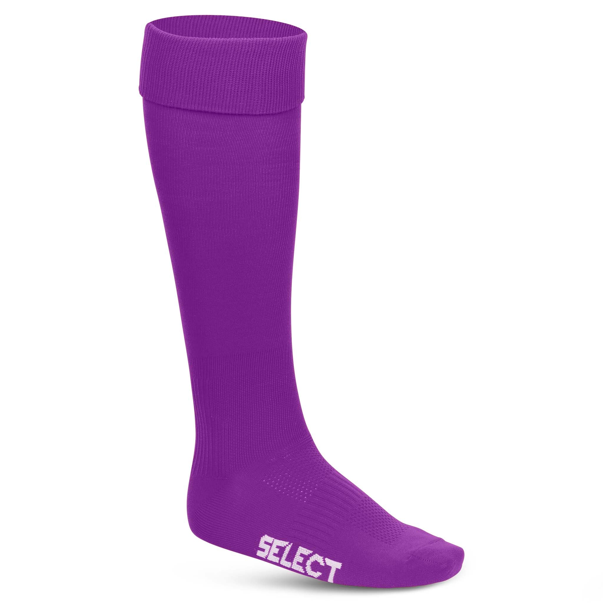 Front view of purple Football socks Club v22 accessories with white Select logo.