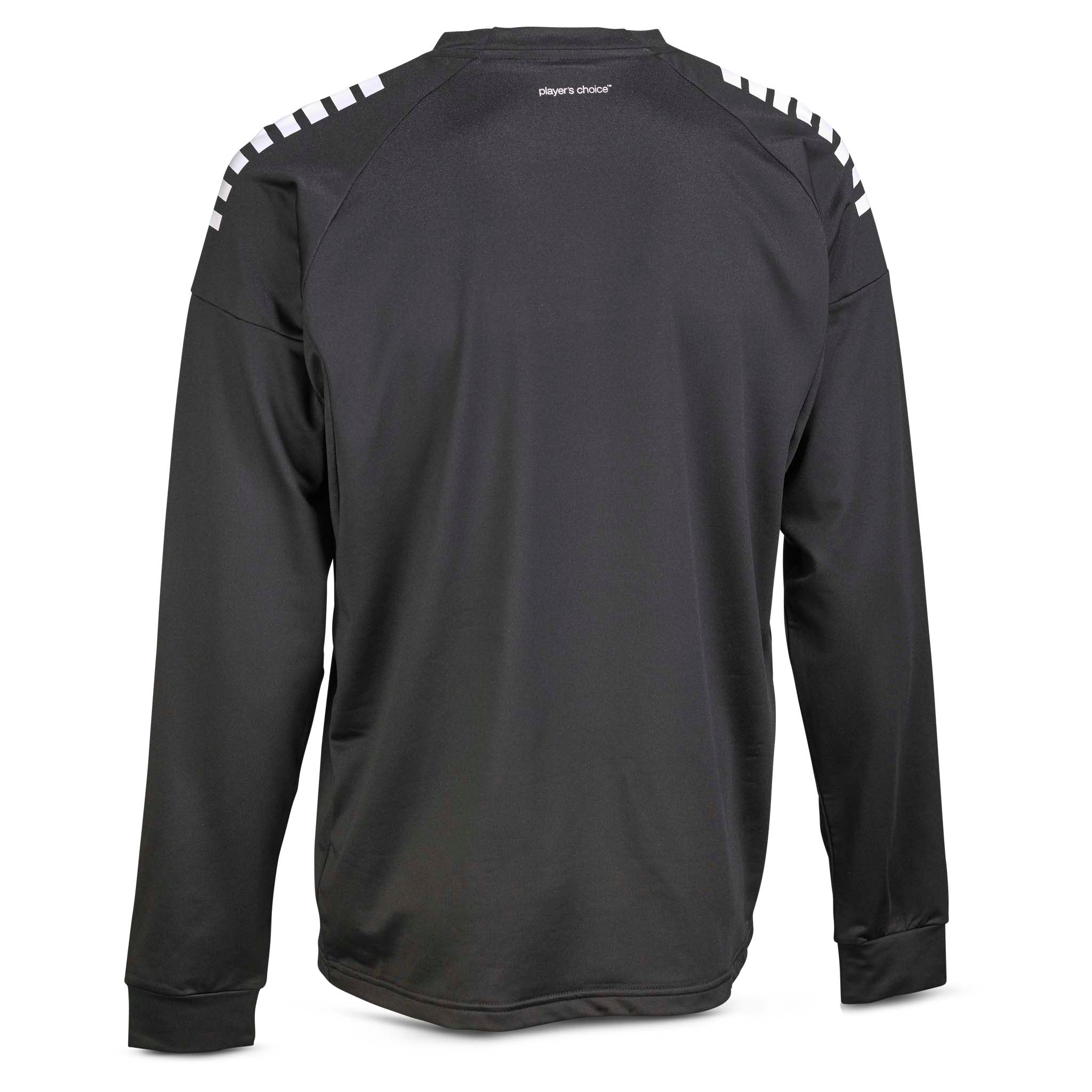 Back page of black Training sweat Spain v25, Match & Training wear, with white shoulder detailing.