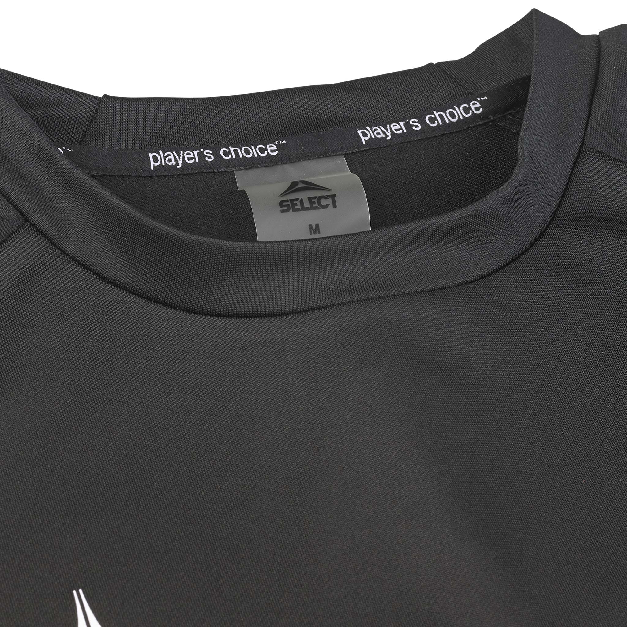 Closeup of black Training sweat Spain v25, Match & Training wear, showing neckline and Select label