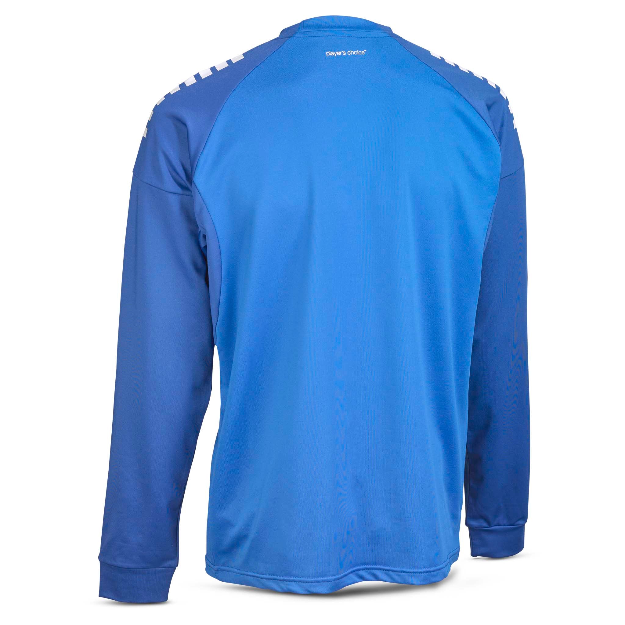 Back page of Training sweat Spain v25, blue football Match & Training wear with darker blue shoulder details.