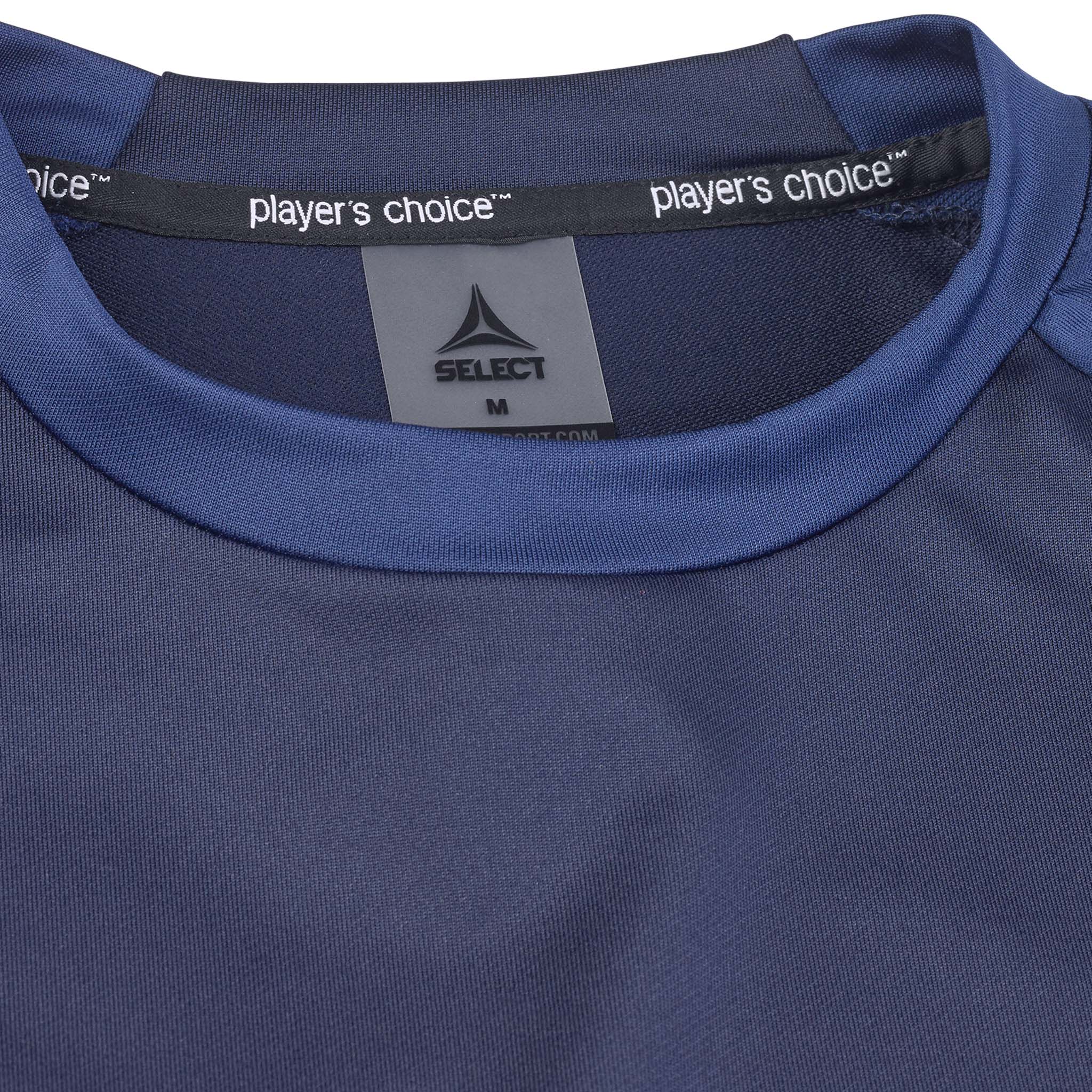 Closeup of navy Training sweat Spain v25, Match & Training wear, showing neckline with player's choice and Select logo.