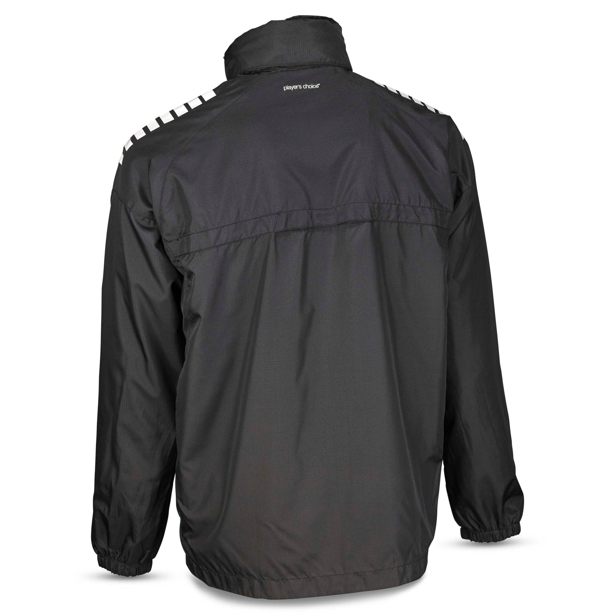 Back page of black Training jacket Spain v25 with white shoulder detail, Match & Training wear for football.