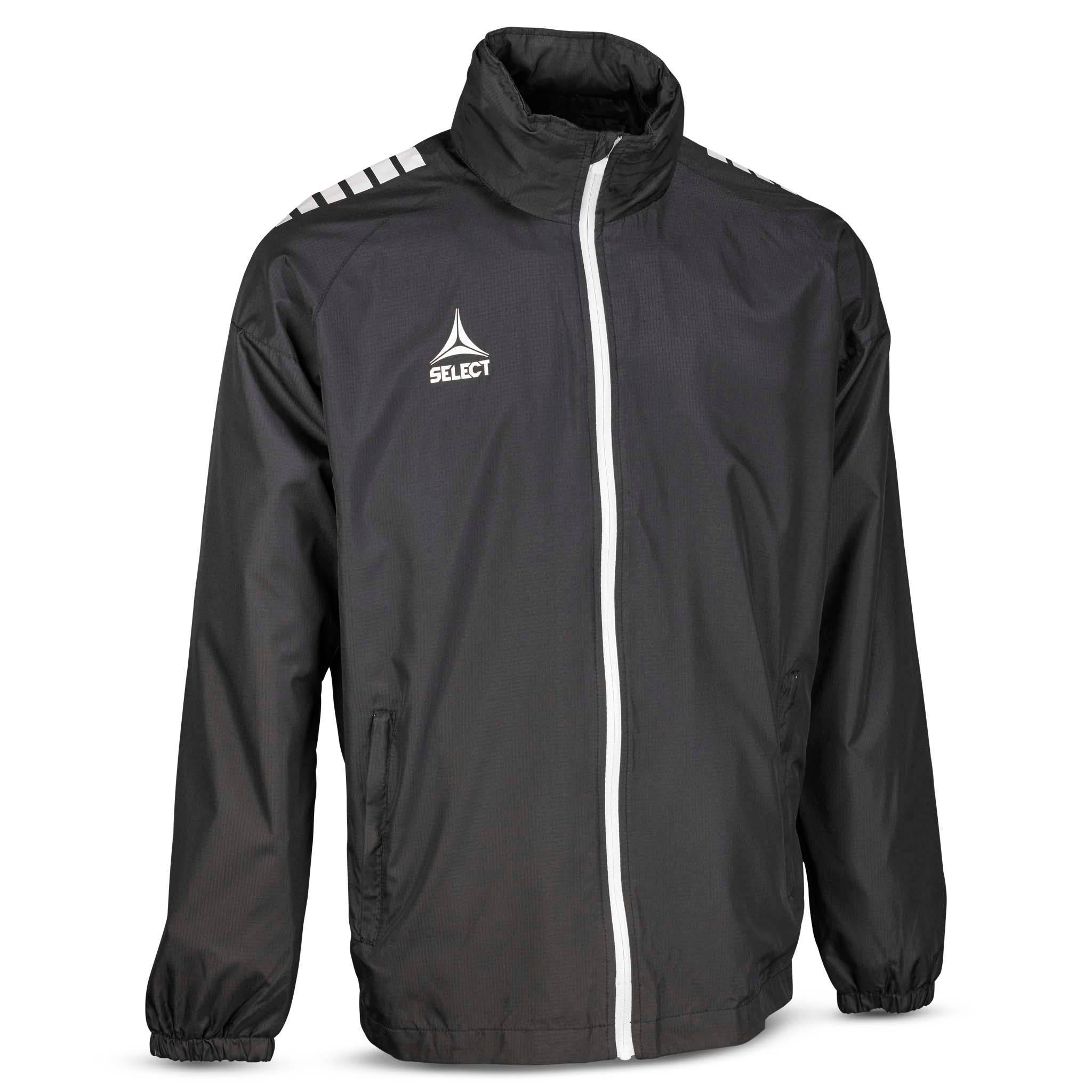 Front page of black and white Training jacket Spain v25, Match & Training wear with full zip.