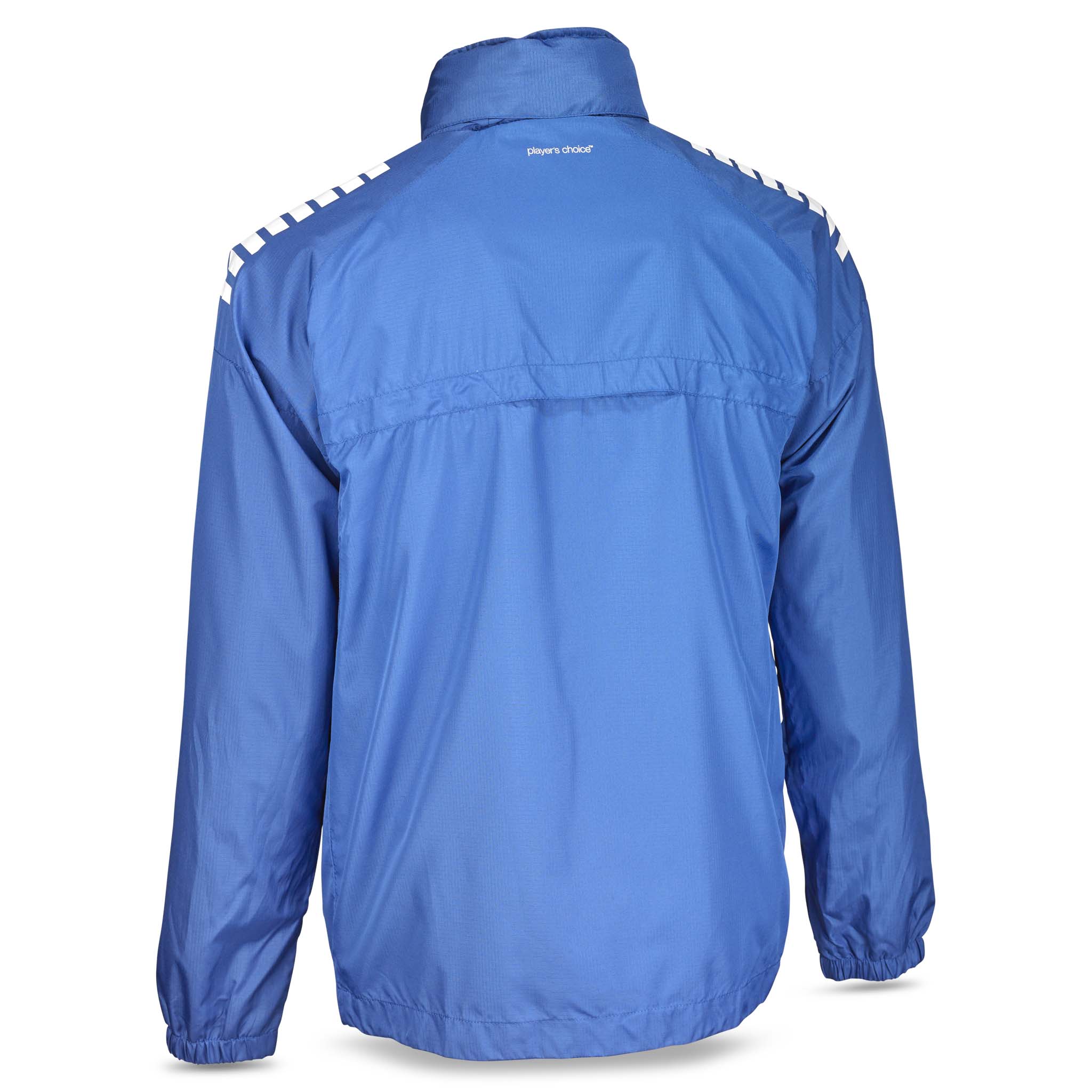 Back page of blue and white Training jacket Spain v25, Match & Training wear with football detailing.