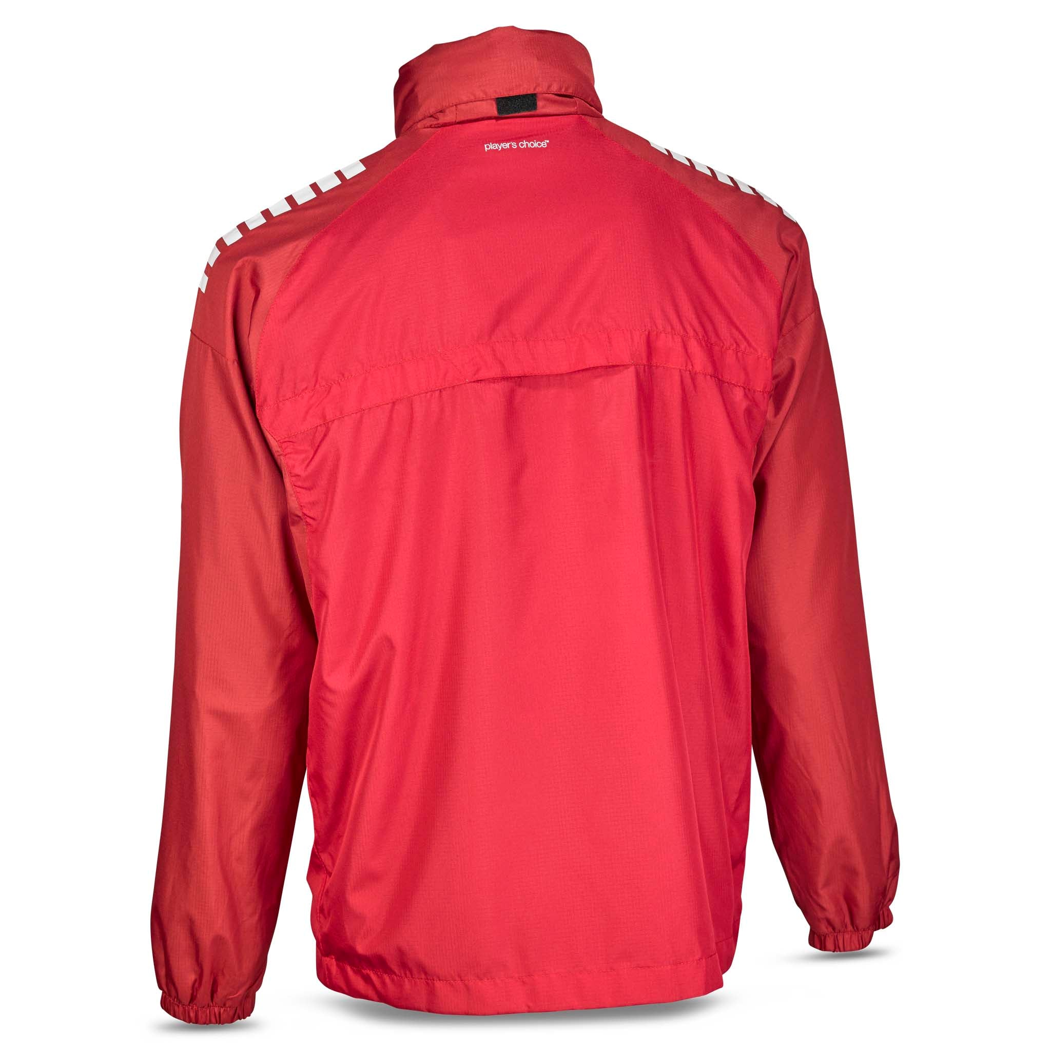 Back page of red and white Training jacket Spain v25, Match & Training wear with white shoulder detailing