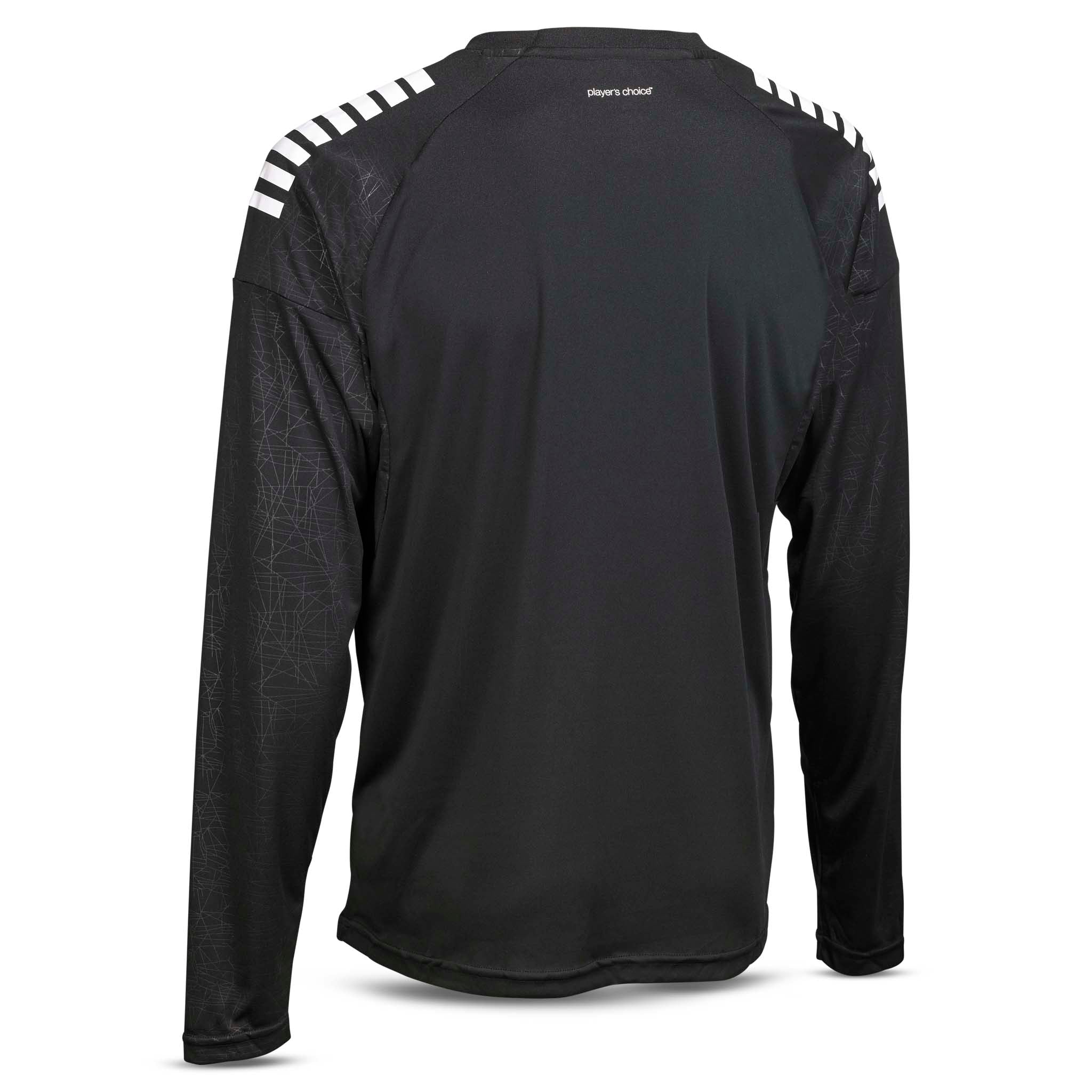Player shirt L/S Spain v25, Match & Training wear, back page. Black with white striped shoulders.