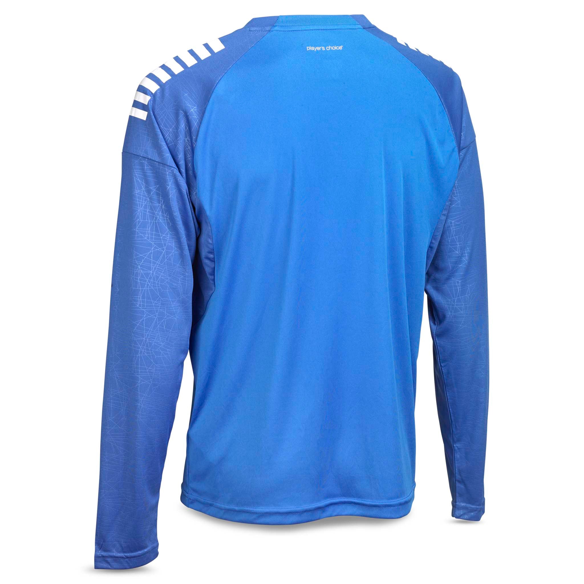 Back page of blue and white Player shirt L/S Spain v25, Match & Training wear football jersey.