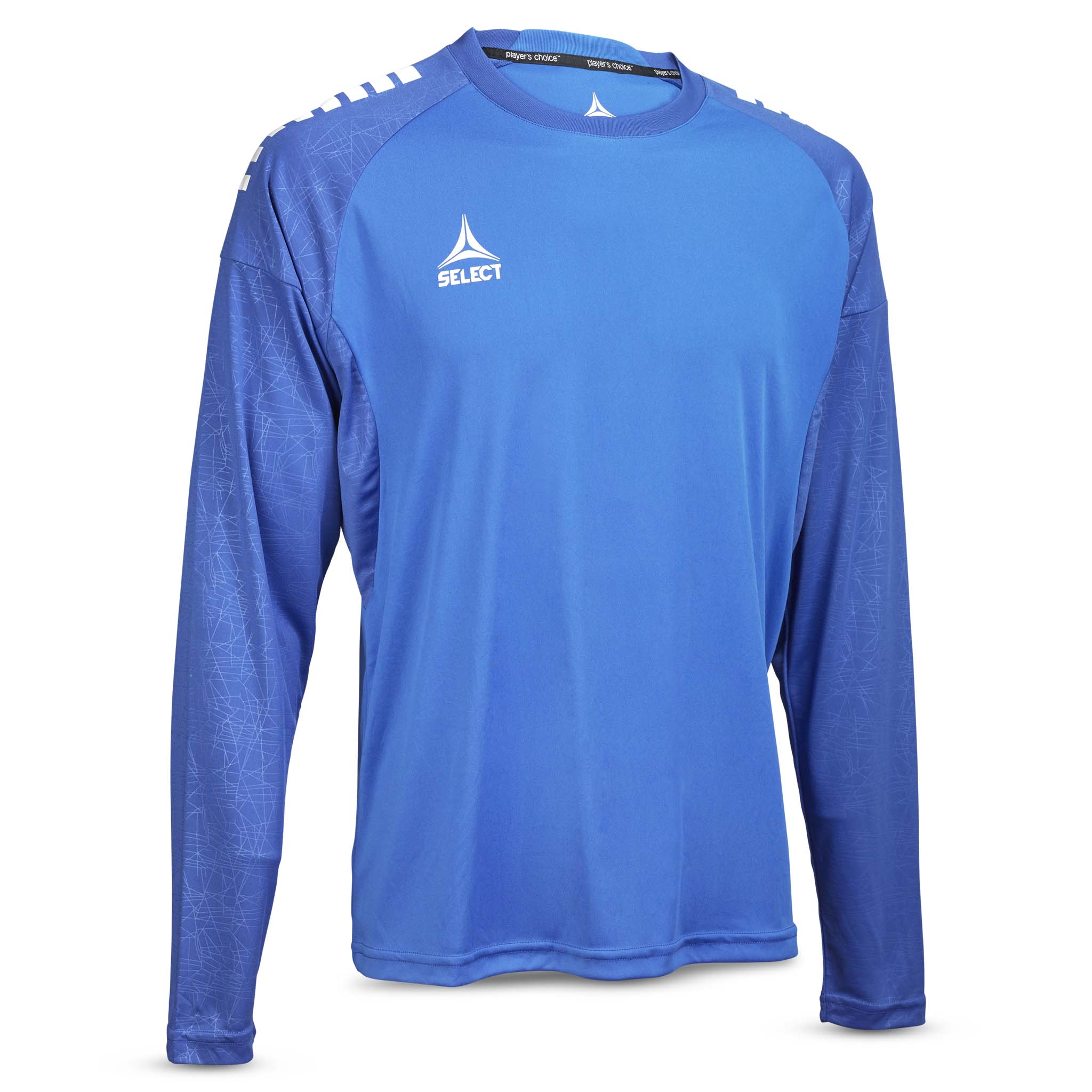 Front view of blue Player shirt L/S Spain v25, Match & Training wear, with white logo detail.