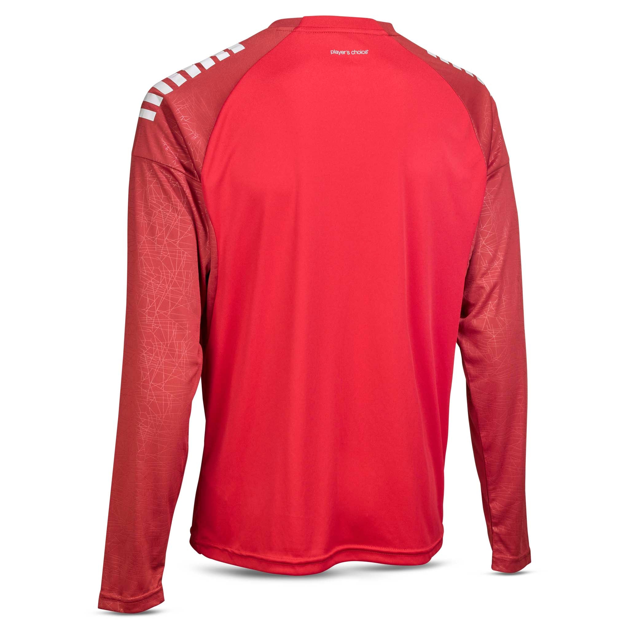 Player shirt L/S Spain v25, red with white shoulder stripes, football Match & Training wear, back page view.