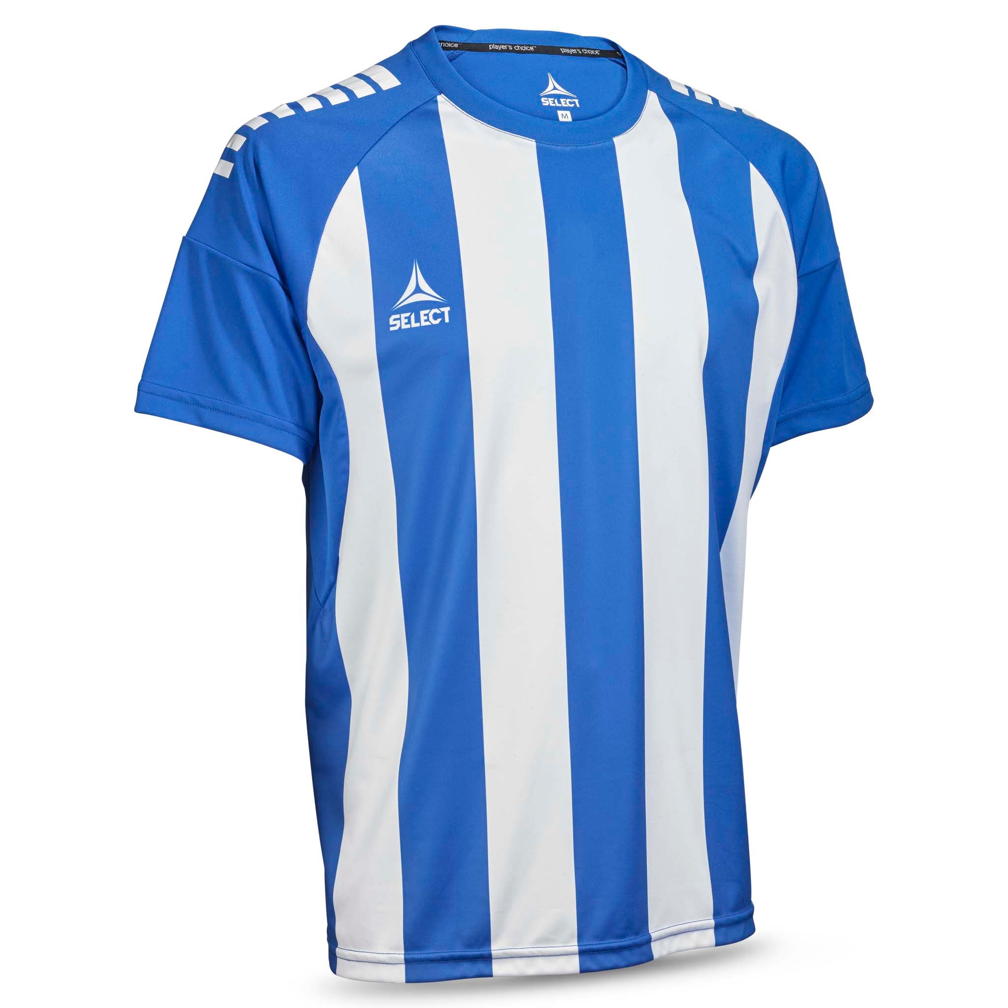 Front view of Player shirt S/S Spain striped v25, blue and white striped football Match & Training wear.