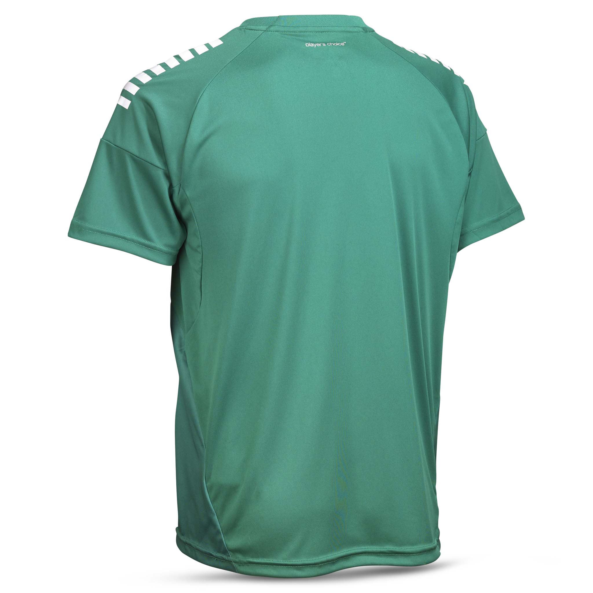 Back of green Player shirt S/S Spain striped v25, white shoulder stripes, Match & Training football wear