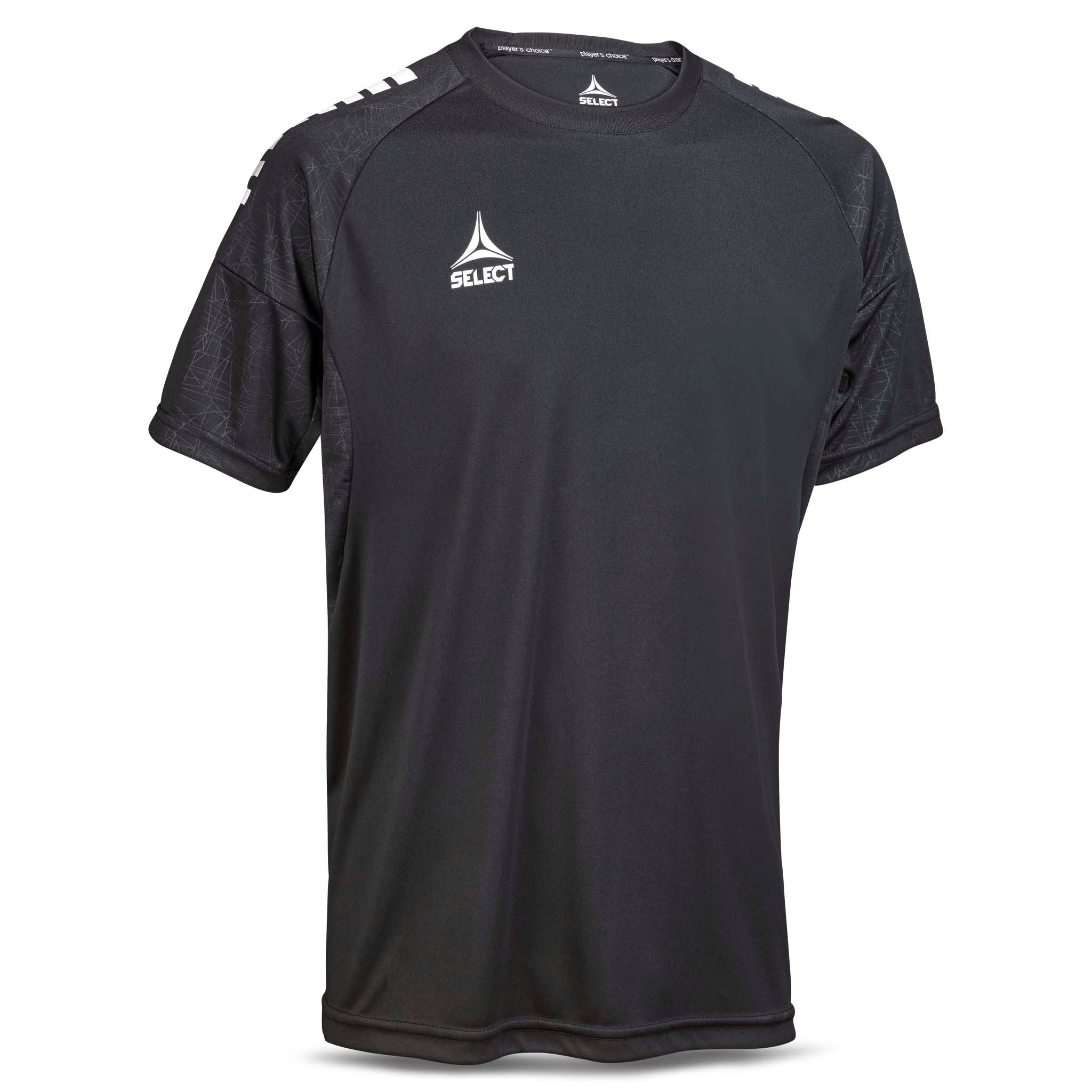 Front view of black Player shirt S/S Spain v25, Match & Training wear, white logo