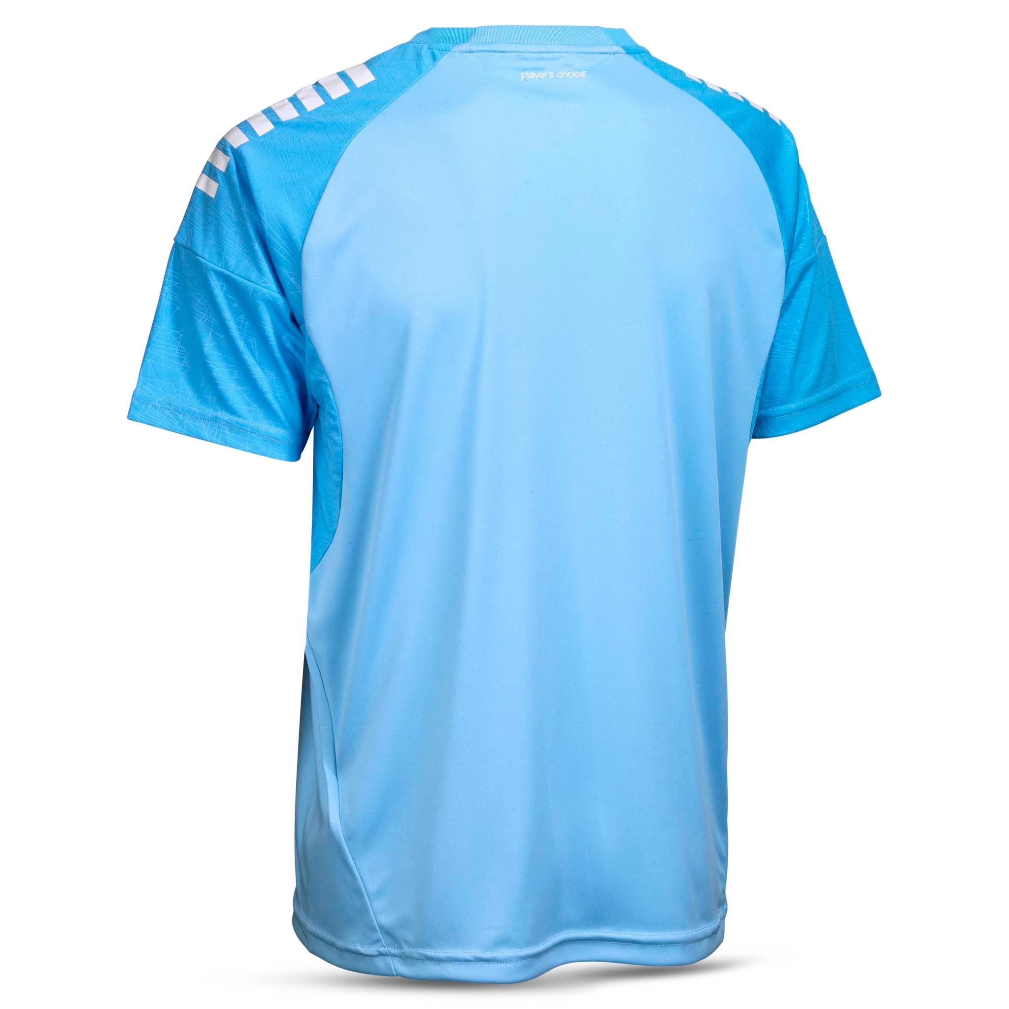 Back page of Player shirt S/S Spain v25, Match & Training wear, in light blue with darker blue and white accents.