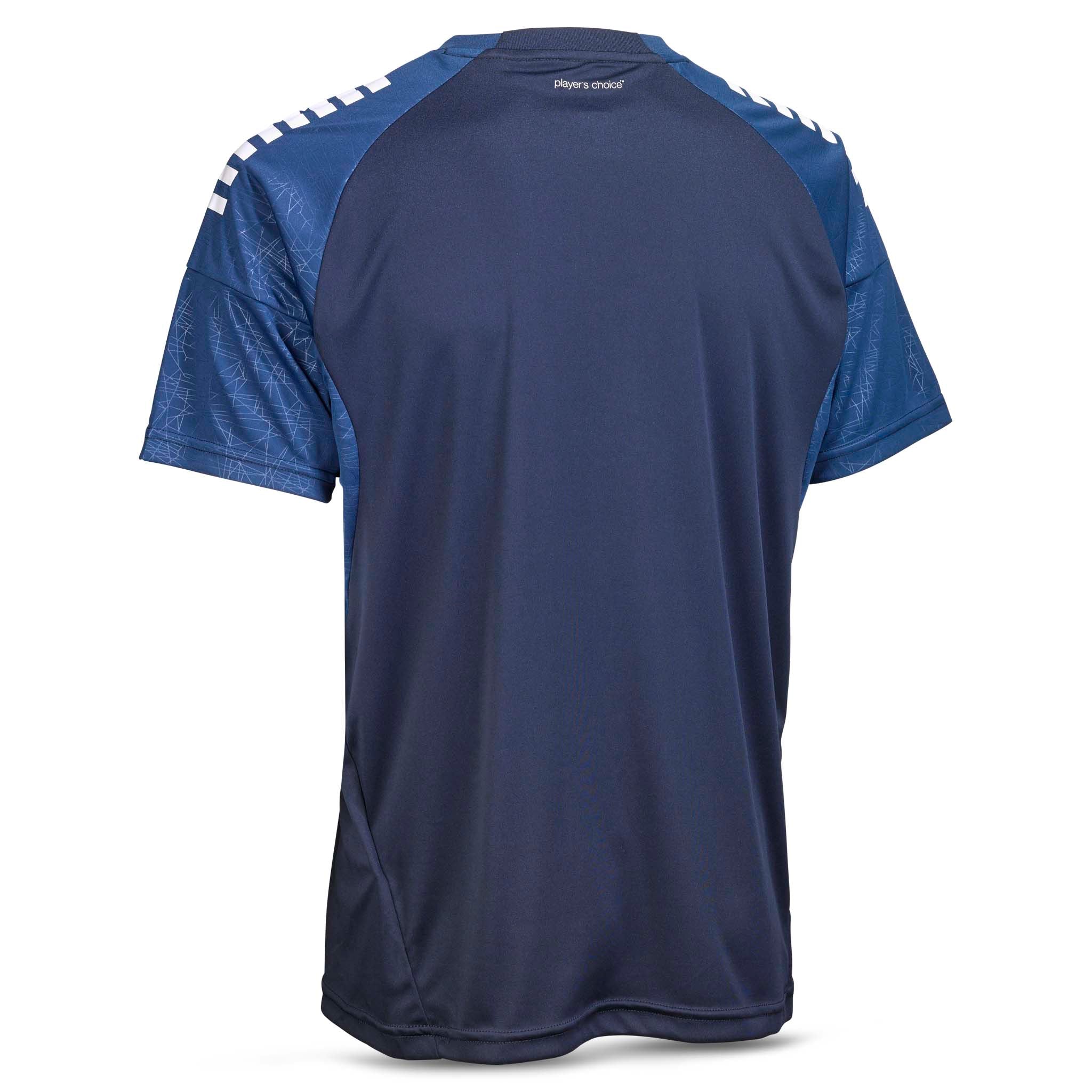 Back page of Player shirt S/S Spain v25, Match & Training wear, in navy and blue with white shoulder details.
