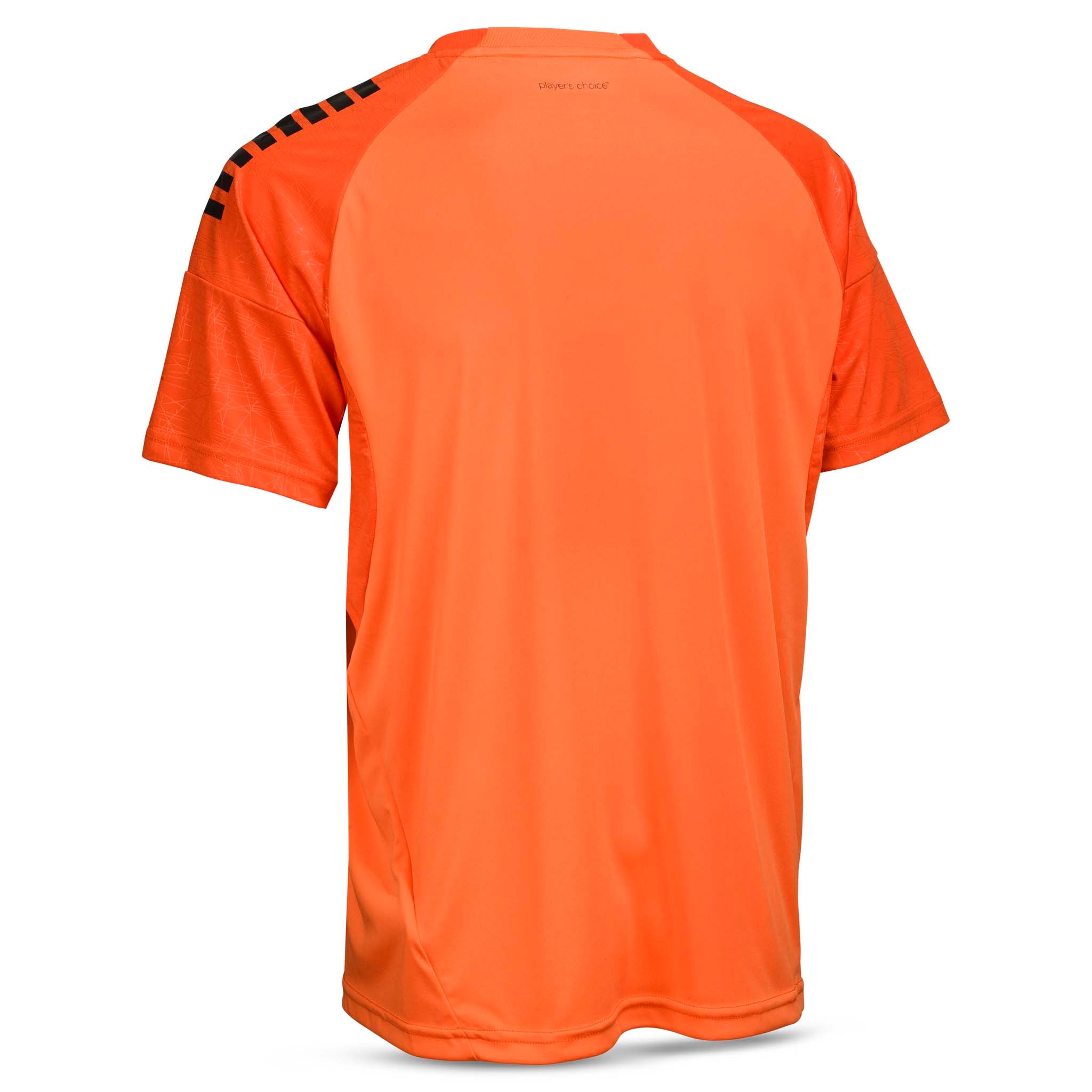 Back of orange Player shirt S/S Spain v25 with black shoulder details, Match & Training wear football top