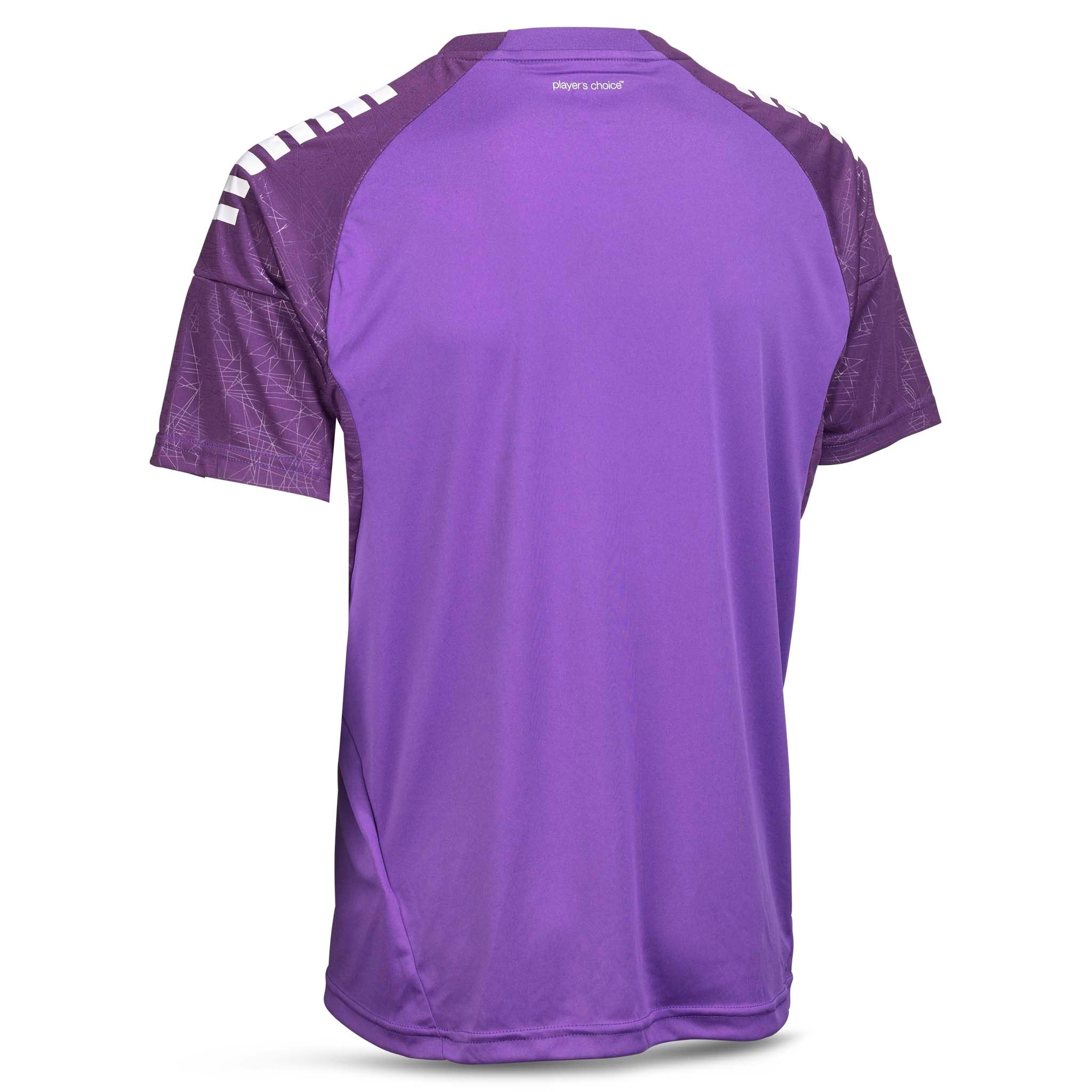Back page of purple and white Player shirt S/S Spain v25, Match & Training football wear.