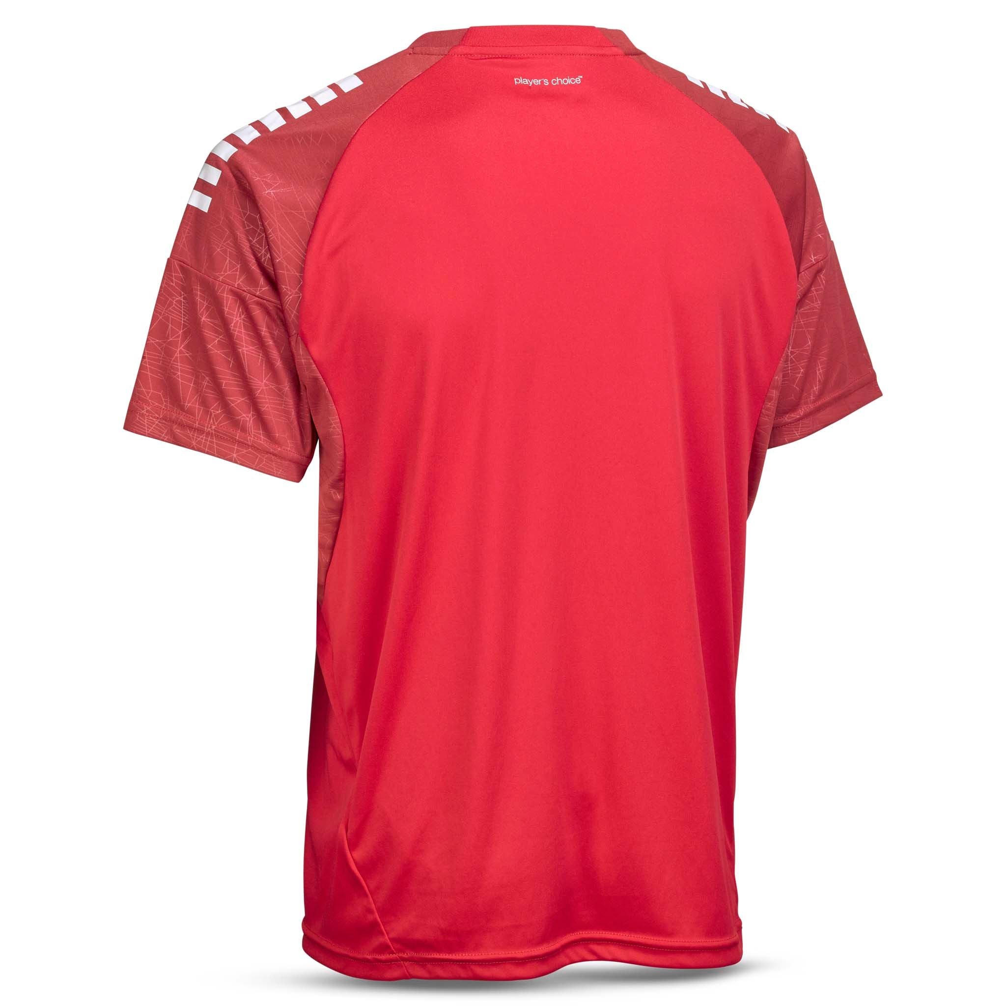 Back page of red and white Player shirt S/S Spain v25, football Match & Training wear