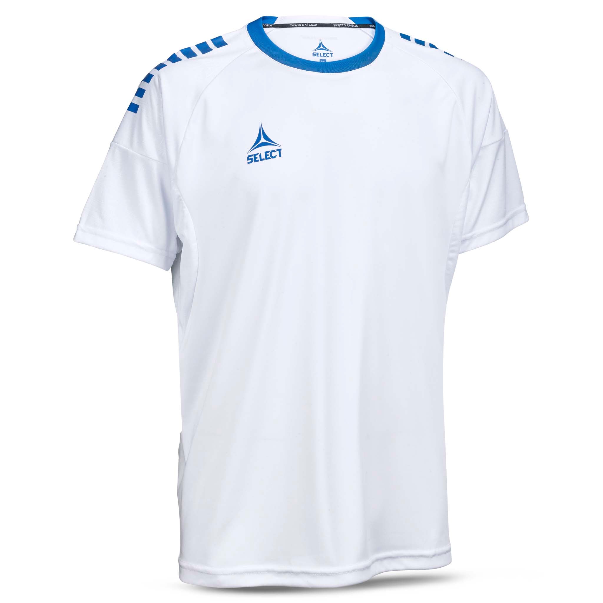 Player shirt S/S Spain v25, Match & Training wear, white with blue trim, front view