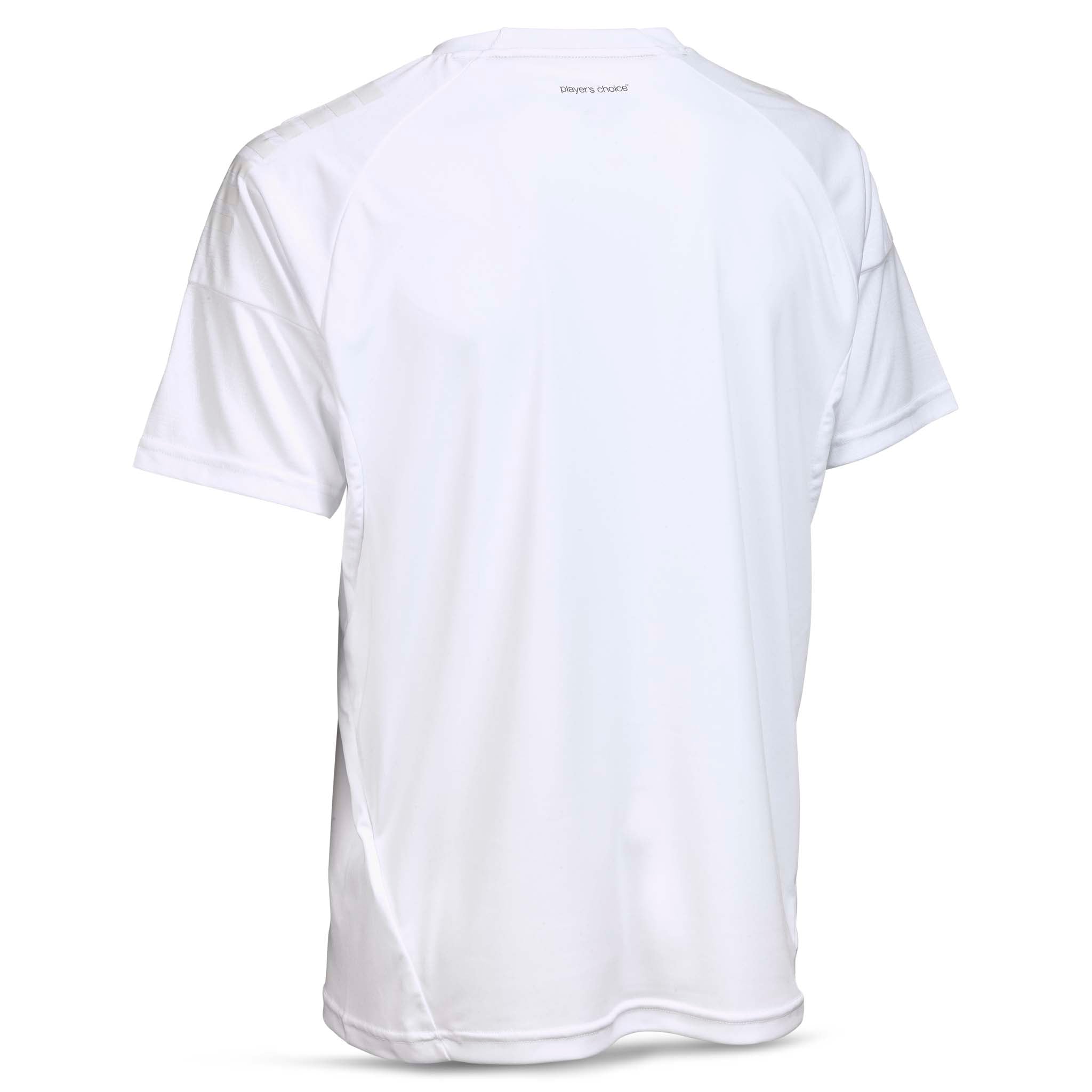 Back page of white Player shirt S/S Spain v25, Match & Training wear football jersey.