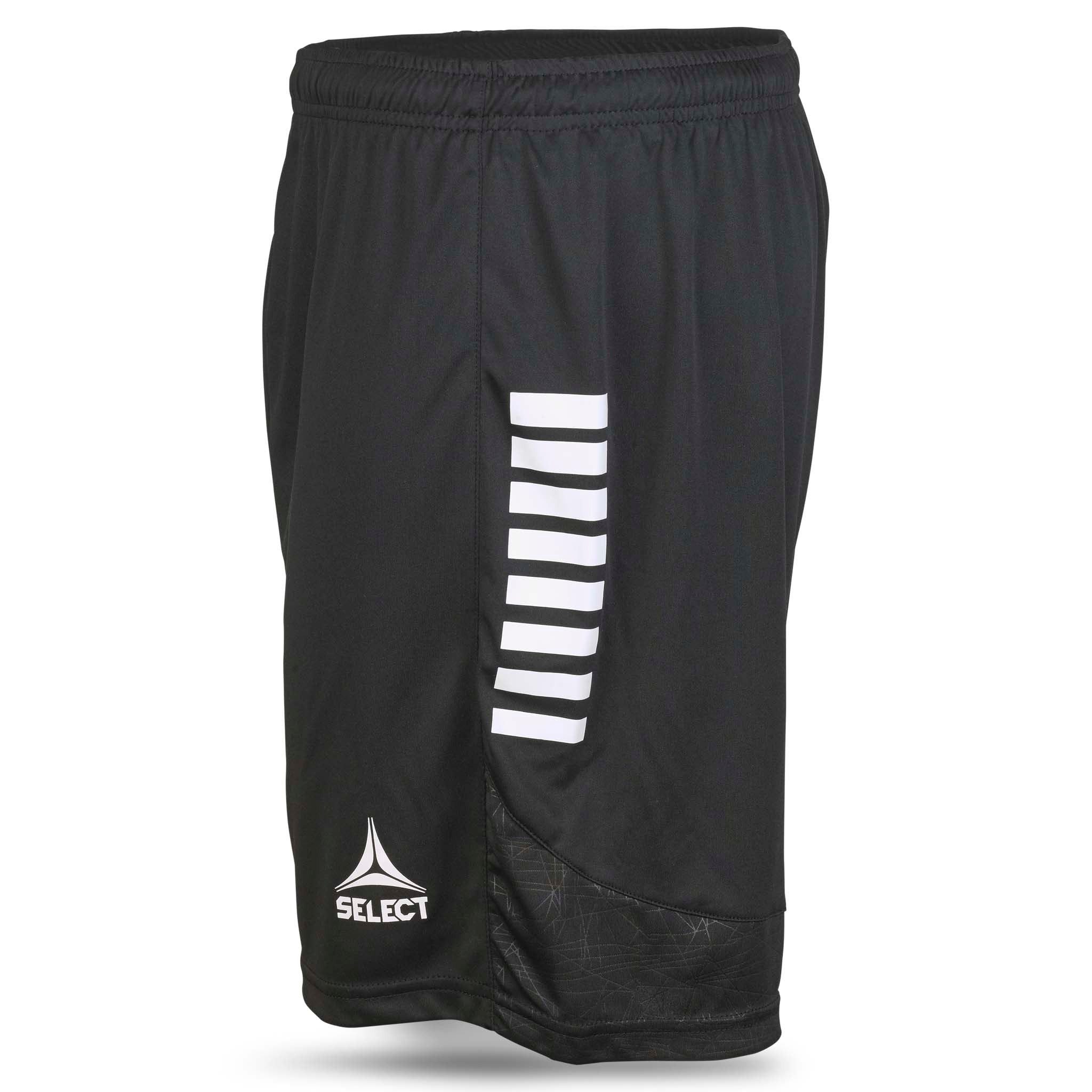 Black Player shorts Spain v25, left side, white stripes & logo, Match & Training wear football