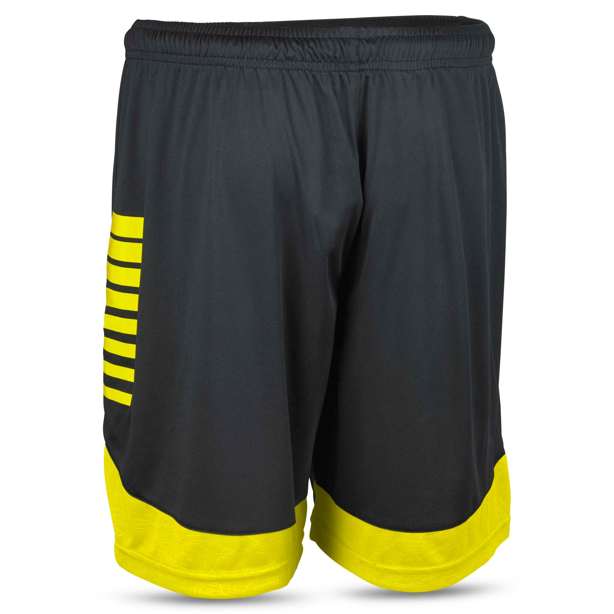 Black & yellow Player shorts Spain v25, Match & Training wear, back page with yellow stripes and trim