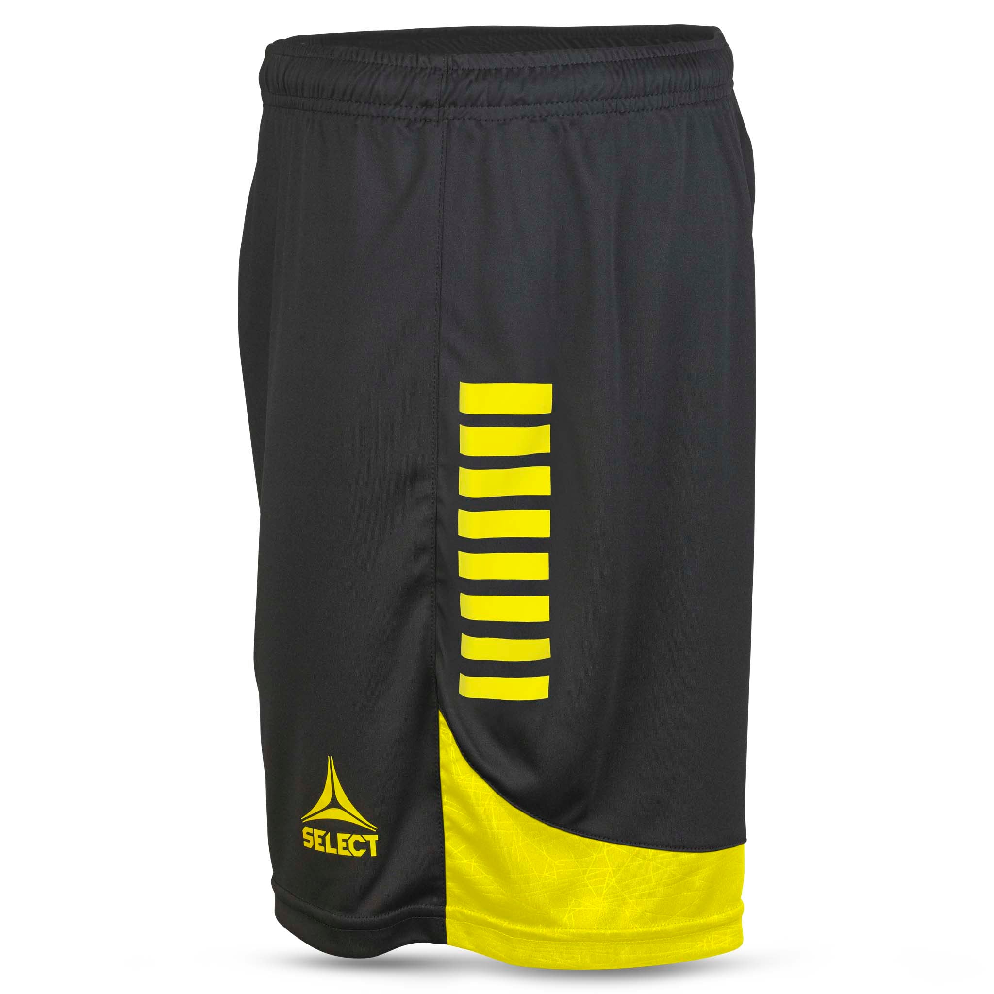 Player shorts Spain v25, Match & Training wear, black with yellow details, left-side view