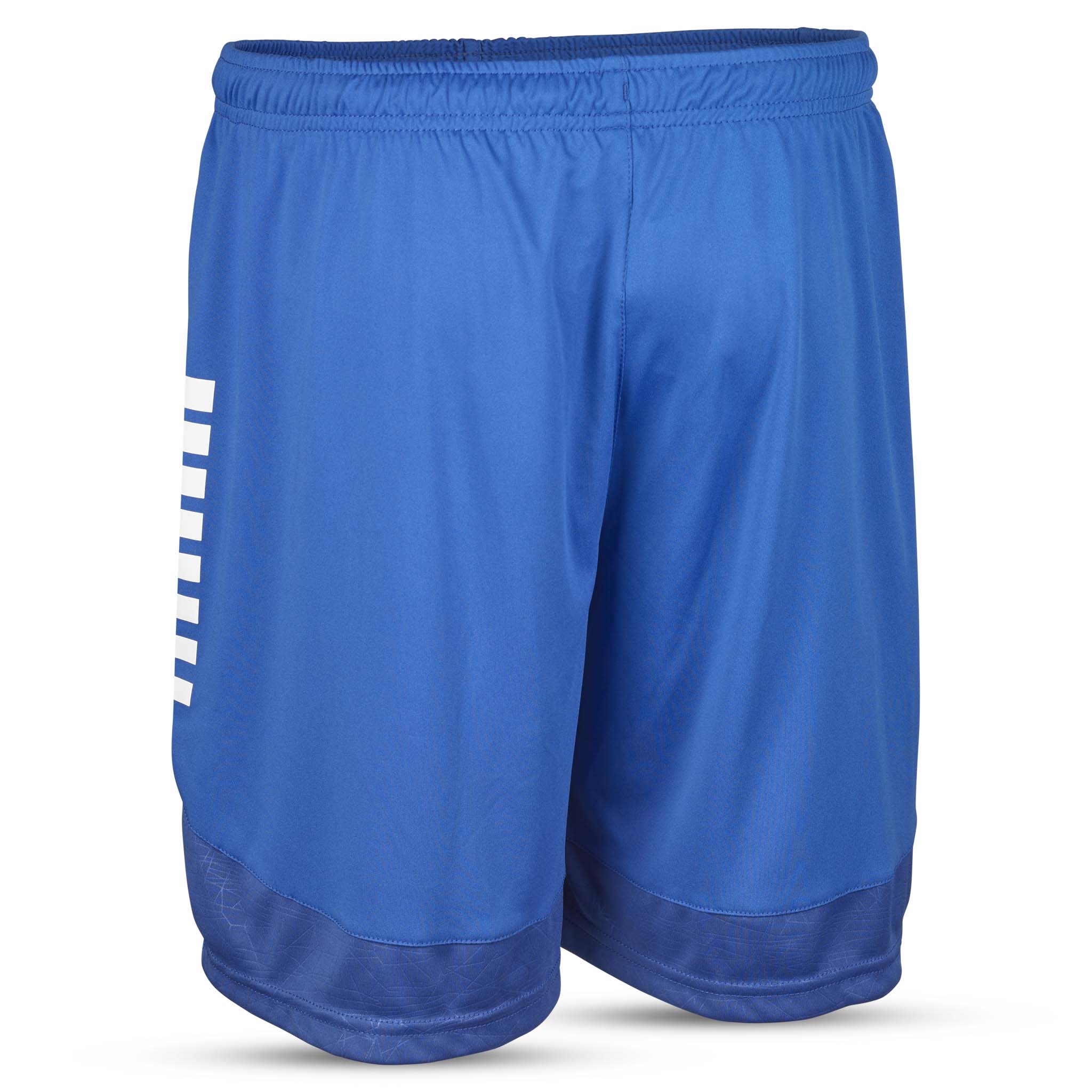 Blue Player shorts Spain v25 with white stripes, Match & Training wear, back page view.