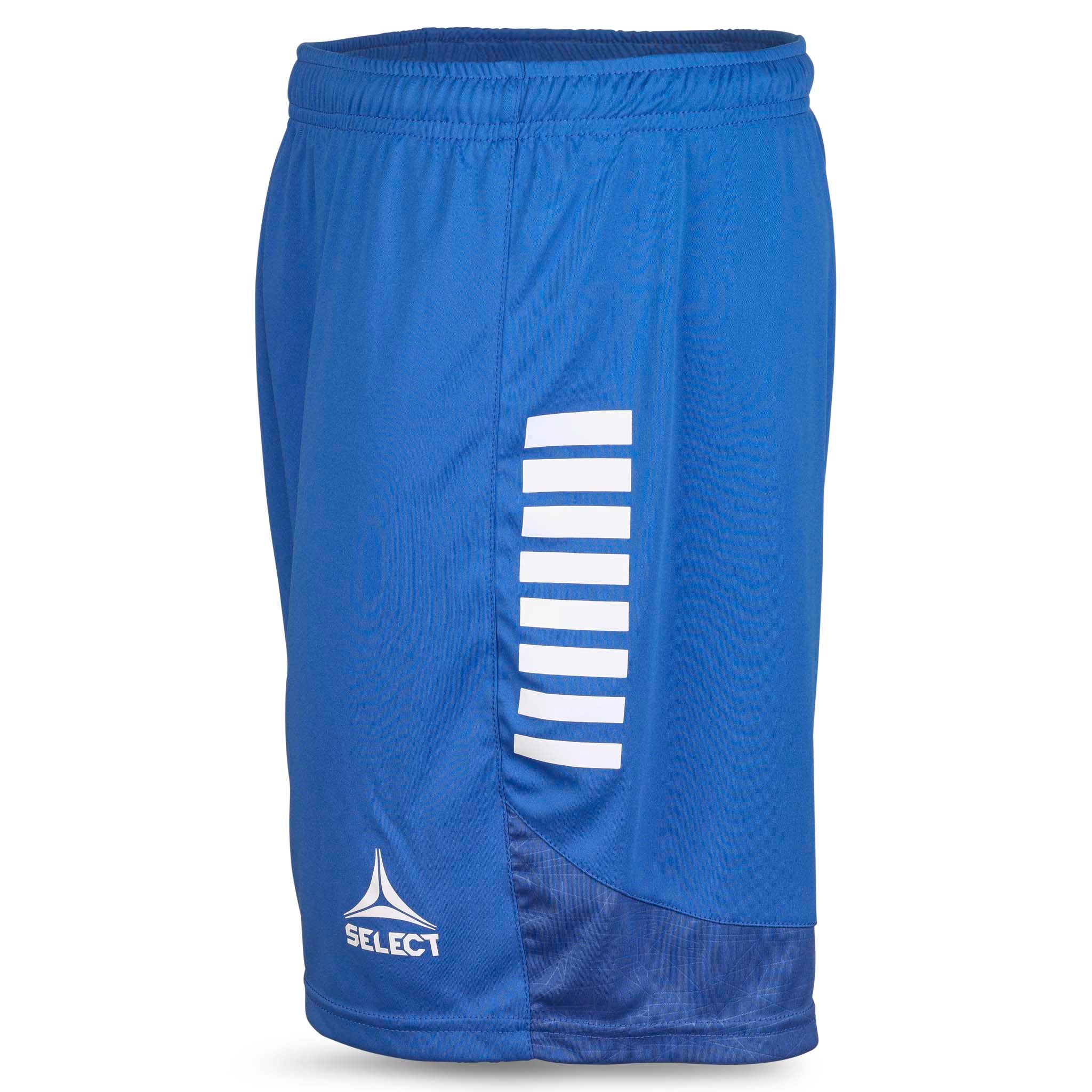 Blue Player shorts Spain v25, Match & Training wear, left-side view with white stripes and Select logo.