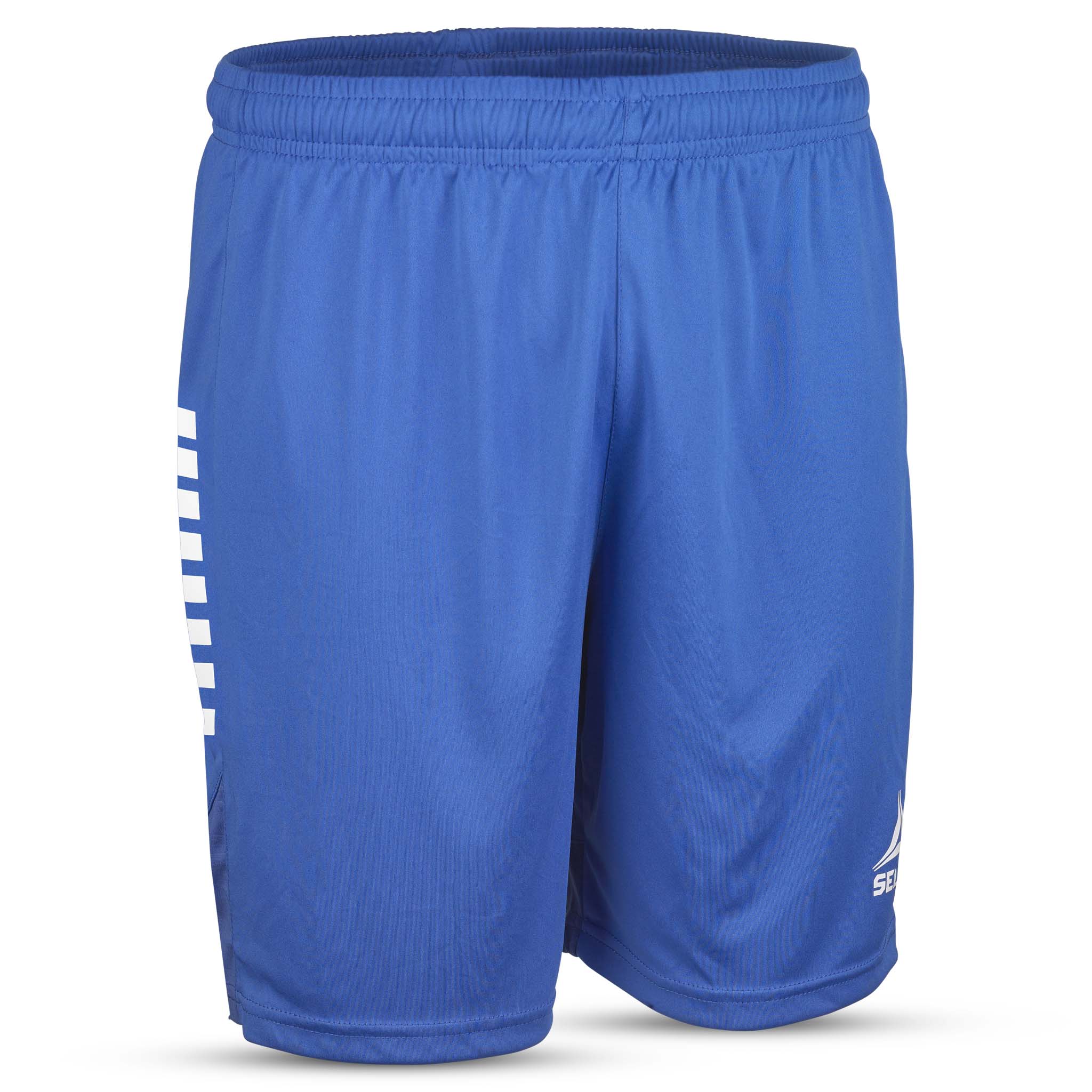 Front view of blue Player shorts Spain v25 with white details, soccer Match & Training wear